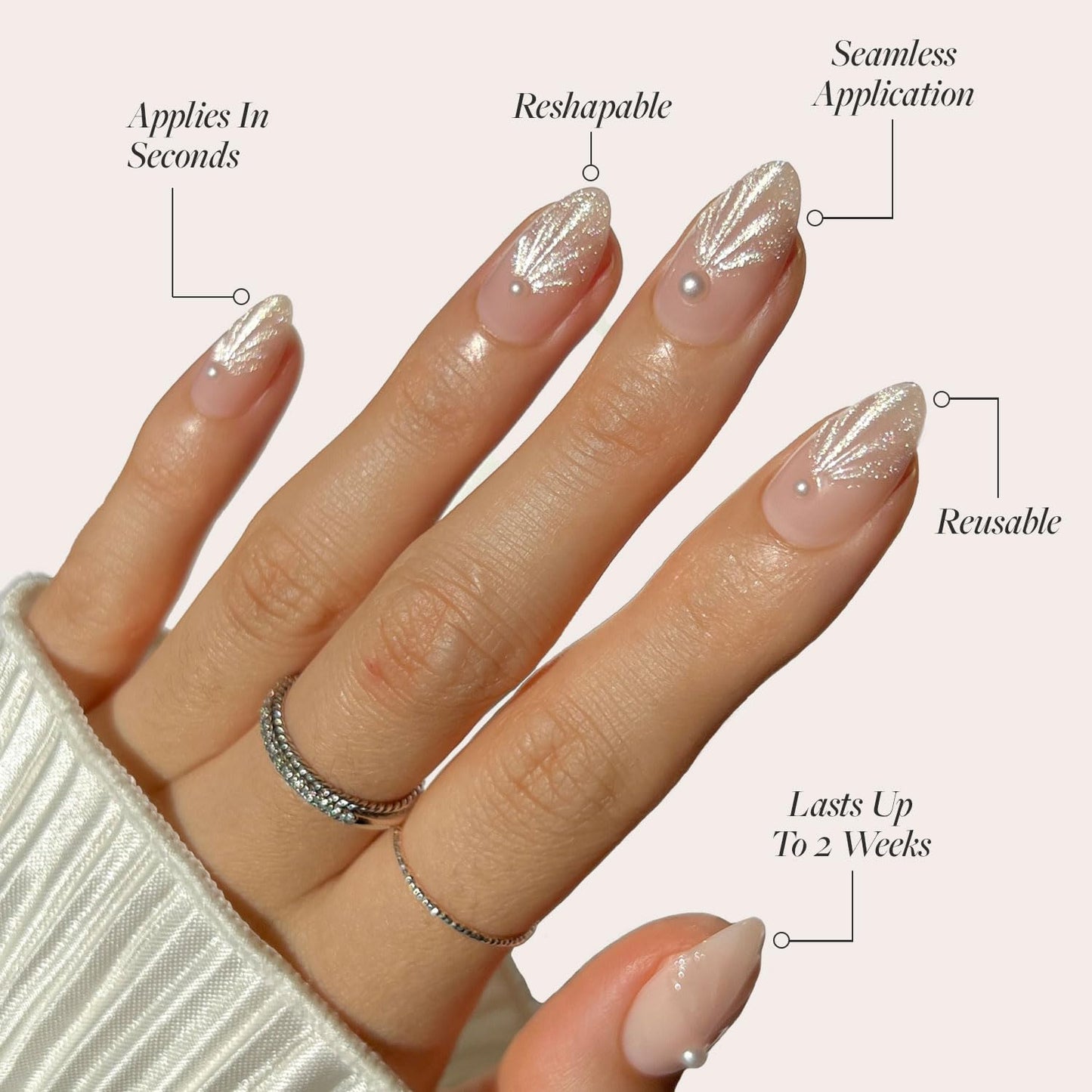 Glamnetic Press-On Nails Bundle - Honeymoon & Hailey | Short Almond Nude Fake Nails with 3D Nail Art | Glazed Short Almond False Nails | Reusable, Salon-Quality Nail Kits