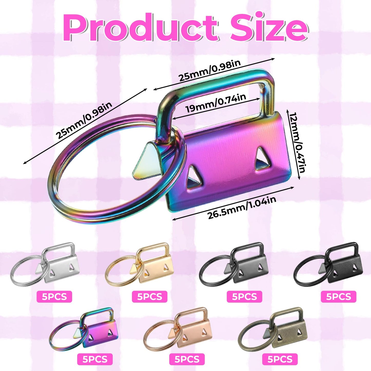 35Pcs Keychain Clamps with Split Rings, 1 Inch Key Fob Hardware Keychain with Rings, 7 Colors Wrist Key Chain Wristlet Sets, Wristlet Keychains Hardware for Lanyard, Crafts DIY Supplies for Gift