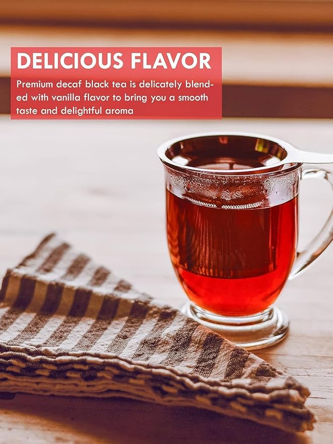TeeLux Decaf Vanilla Black Tea Bags, Decaffeinated Black Tea Blended with Vanilla, 100 Count
