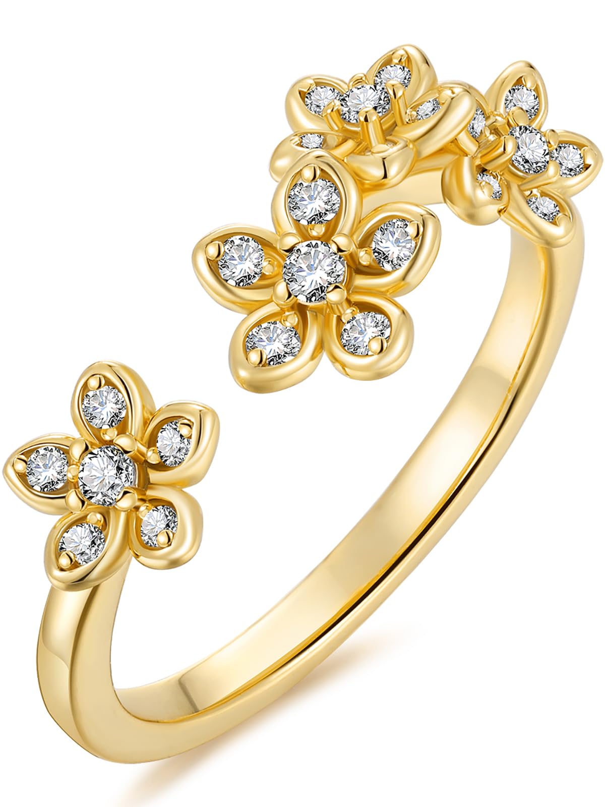 CYW Sterling Silver Moissanite Gold Stacking Ring Adjustable Cherry Flower Floral Blossom Womens Open Rings Size 9