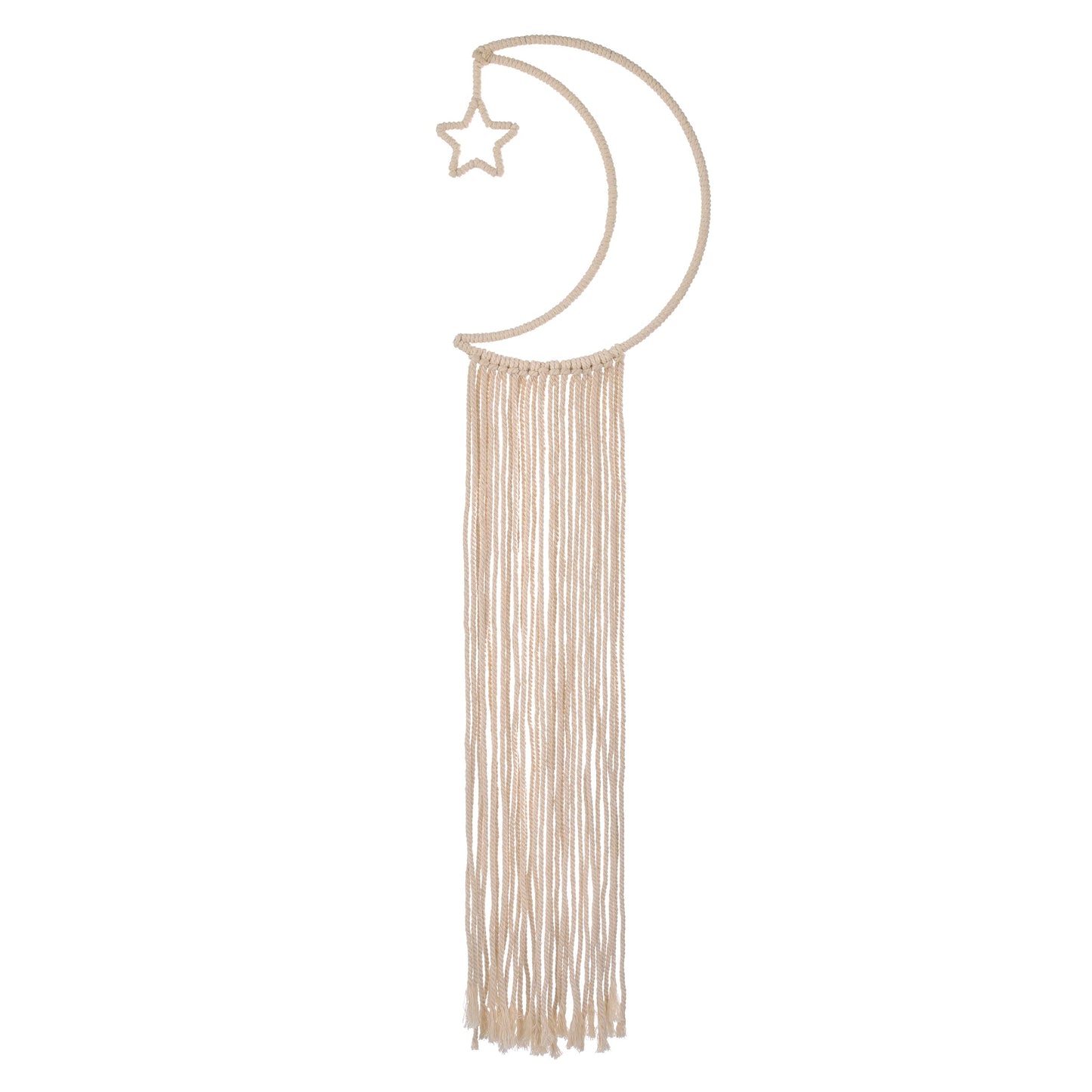 NoJo Little Love Natural Ivory Macramé Moon Shaped Wall Décor with Fringe, 18" Long