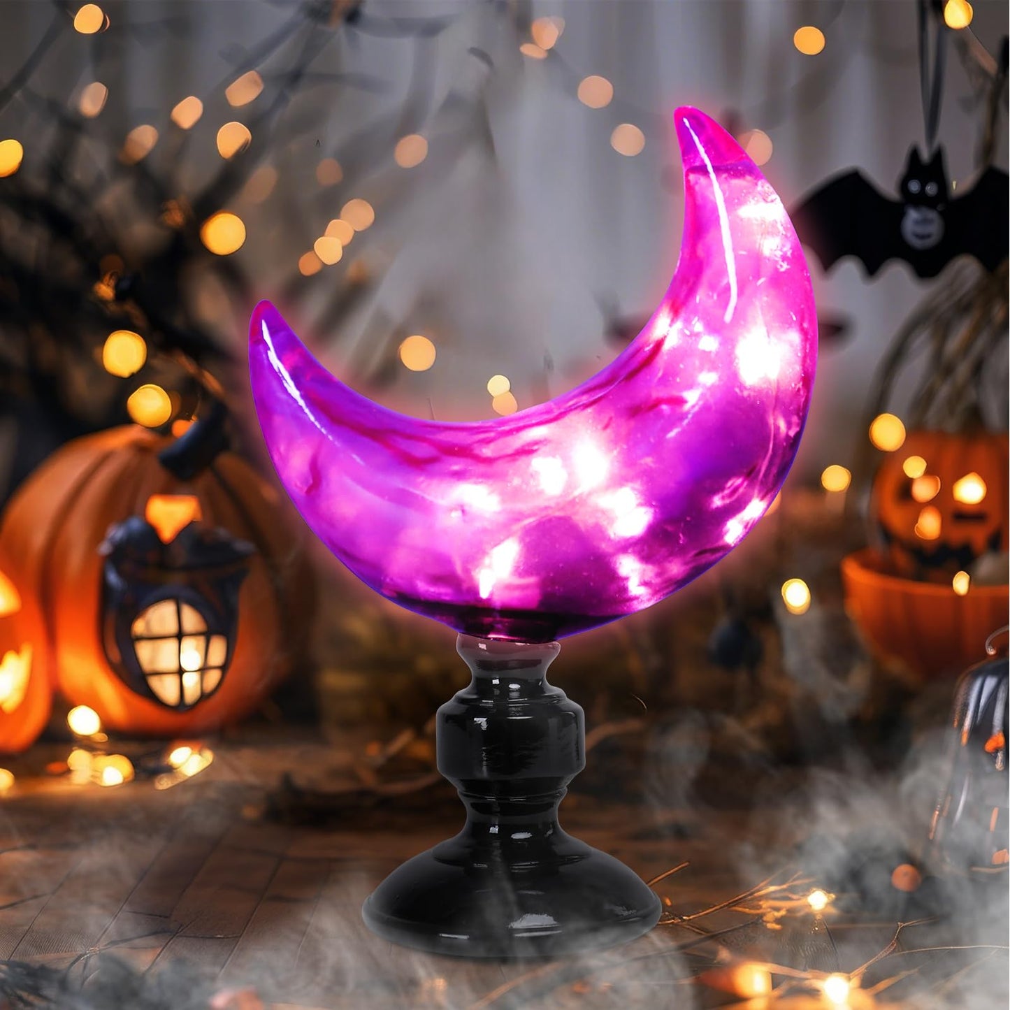 MUMTOP Halloween Indoor Decorations, Purple Moon with LED Light Halloween Magic Moon Figurine Resin Statue for Home Kitchen Room Party Table Decor