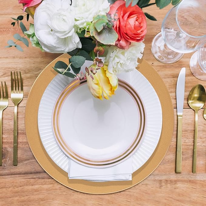 MAONAME Gold Charger Plates Set of 12, 13-Inch Round Plate Chargers for Dinner Plate, Plastic Table Chargers for Wedding Decor, Party