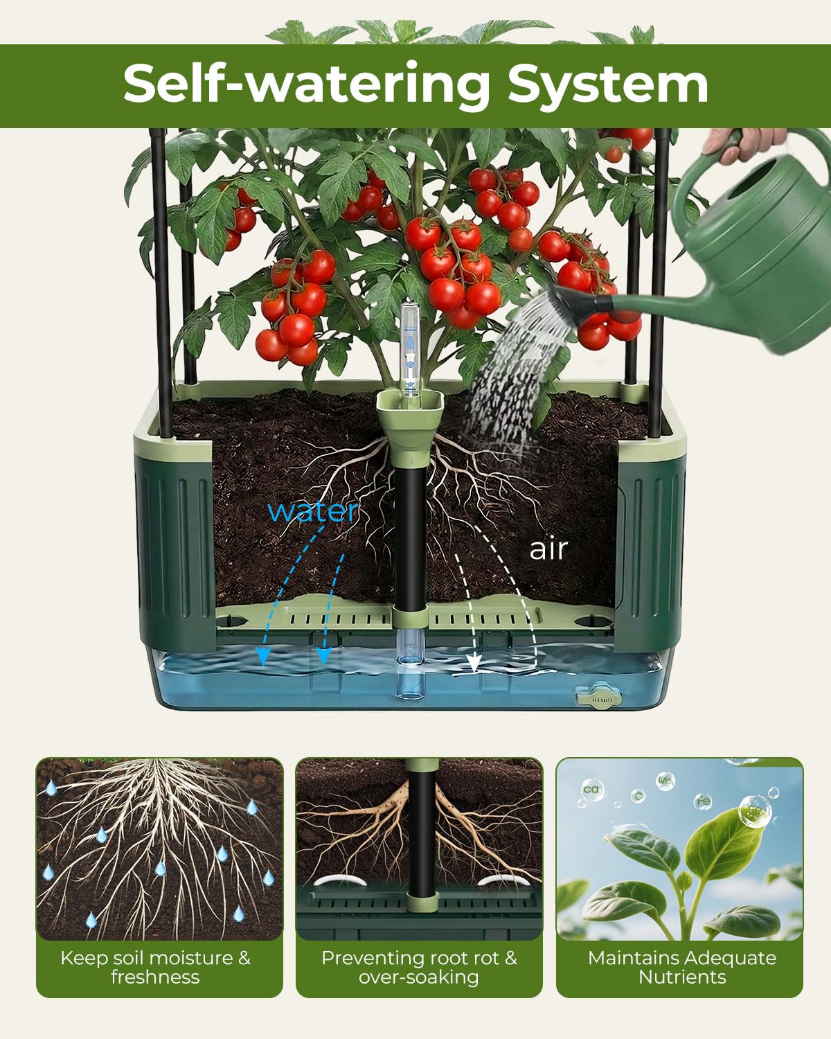 Tomato Planter with Trellis, Self Watering Planter Box with Trellis, Vertical Raised Garden Bed Planter for Climbing Vegetables Indoor Outdoor Patio