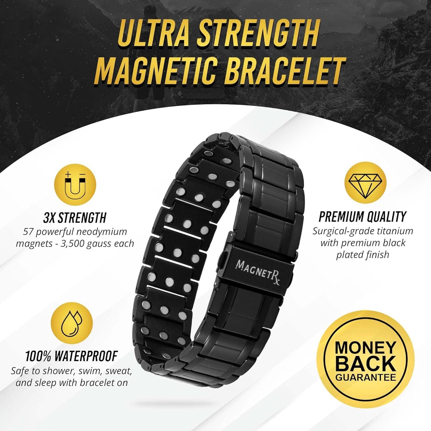 MagnetRX 3X Strength Magnetic Bracelets for Men – Titanium & Pure Copper Magnetic Bracelets for Men – Premium Fold–Over Clasp & Adjustable Length with Sizing Tool