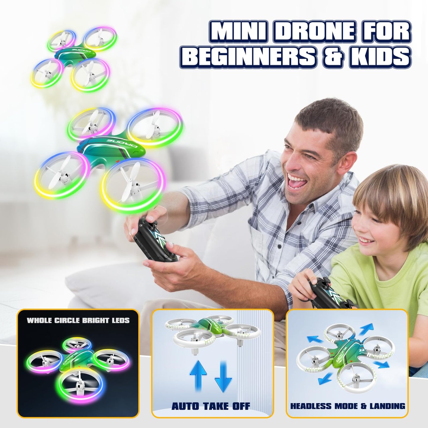 Mini Drones for Kids Beginners,Remote Control RC Quadcopter with Altitude Hold and 3D Flips with LED Lights and 2 Batteries,Full Propeller Protect,Toys for Boys and Girls