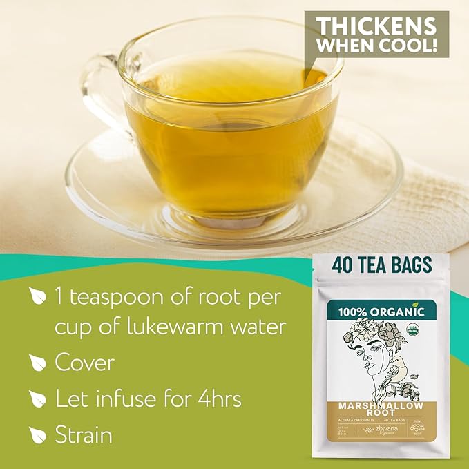 Marshmallow Root Tea Organic (40 Tea Bags) – Medicinal Teabags to Support Throat & Digestive Comfort (Althaea Officinalis) - Caffeine-Free, Non-GMO