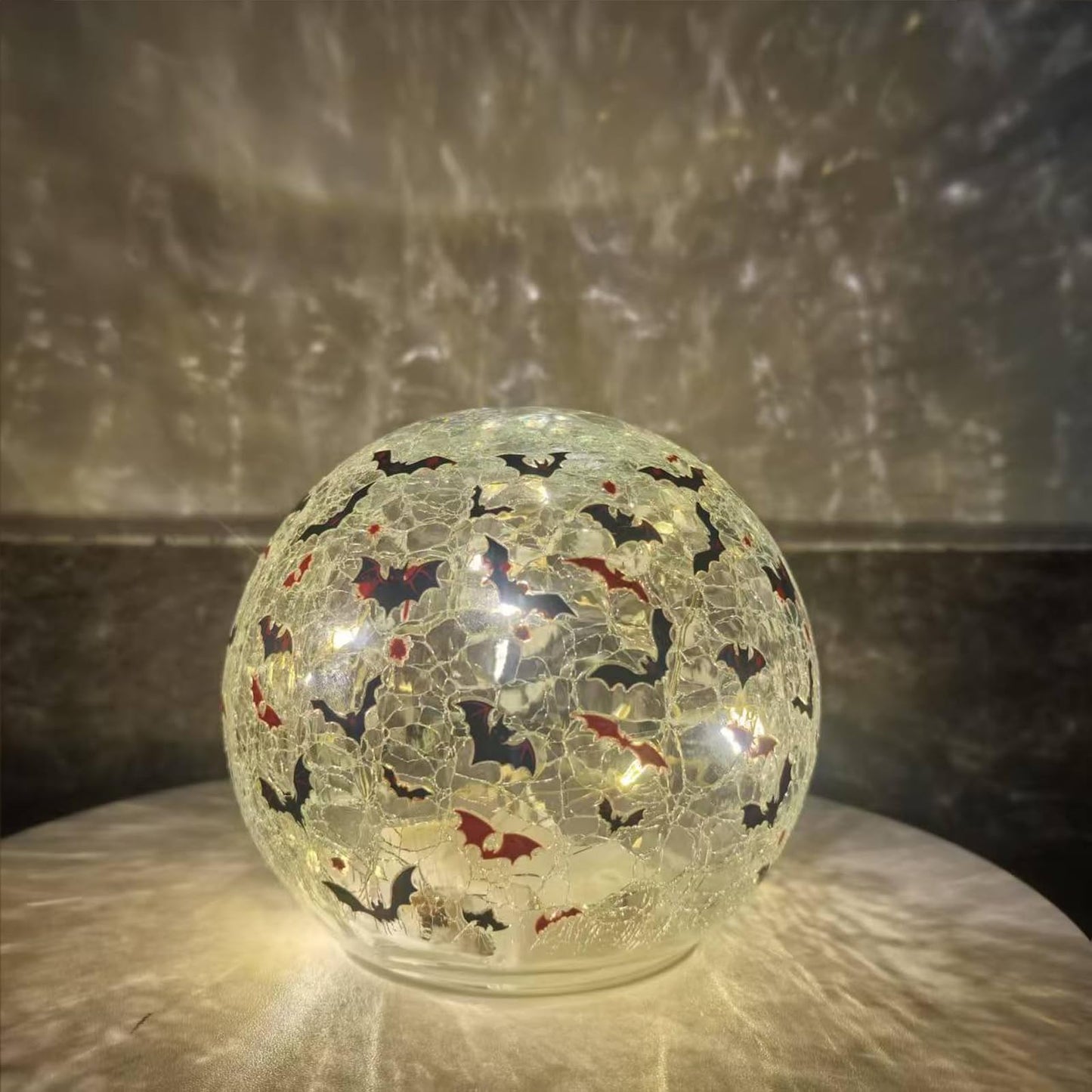 GASTAT Halloween Glass Globe Light with Crackled Crystal Effect, LED Bat Blood Design Tabletop Decorative Lamp for Home Garden Party