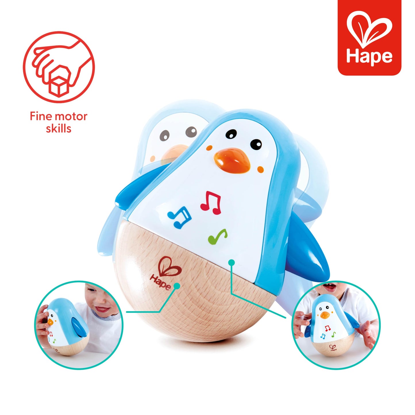 Hape Penguin Wobbler| Colorful Wobbling Penguin, Roly Poly Toy for Kids 6 Months+