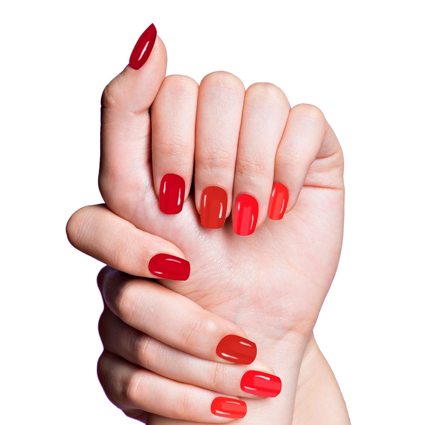 ALICE & BELLA Valentine's Day Semi Cured Gel Nail Strips-20 PCS Multi-Color Red Gradient Gel Stickers, Use with UV Light Lamp, Salon Quality Manicure Wraps (Gradient Red Skittles)