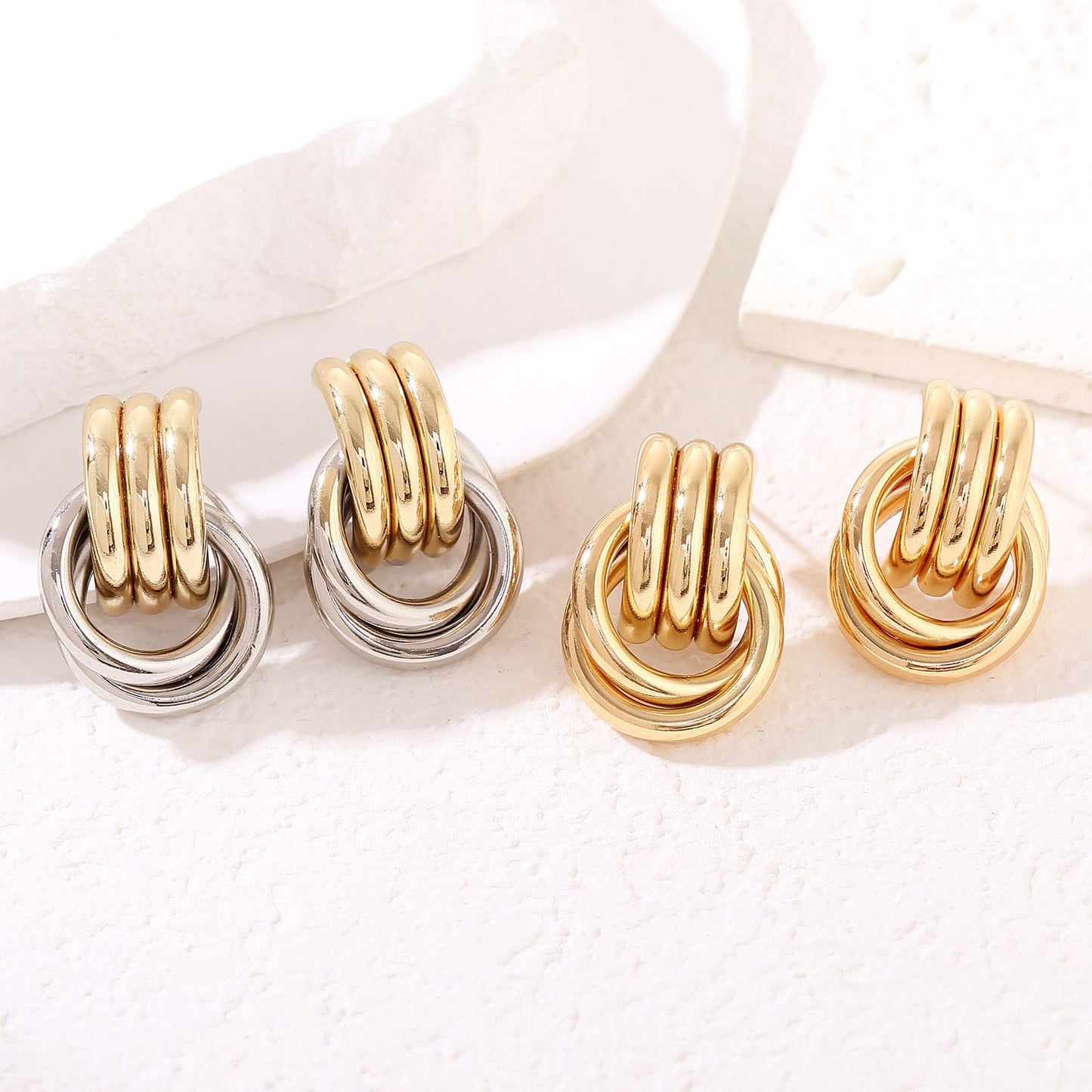 Chunky Gold Plated Earrings Big Knot Earring for Women Golden Drop Dangle Statement Earrings Jewelry