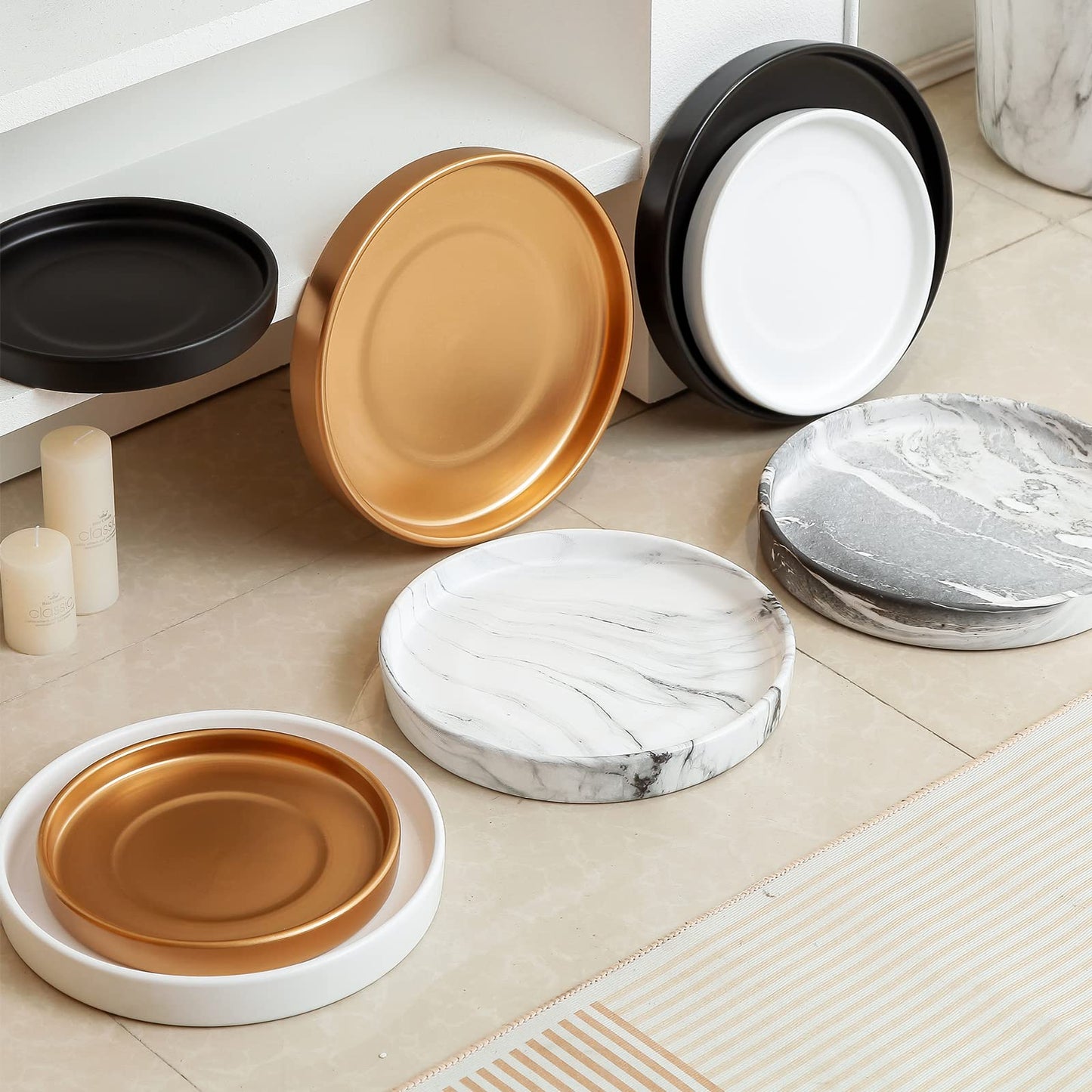 Woiida 12 Inch Ceramic Saucer - Ceramic Drainage Tray for Plant Pot (Matte Black)