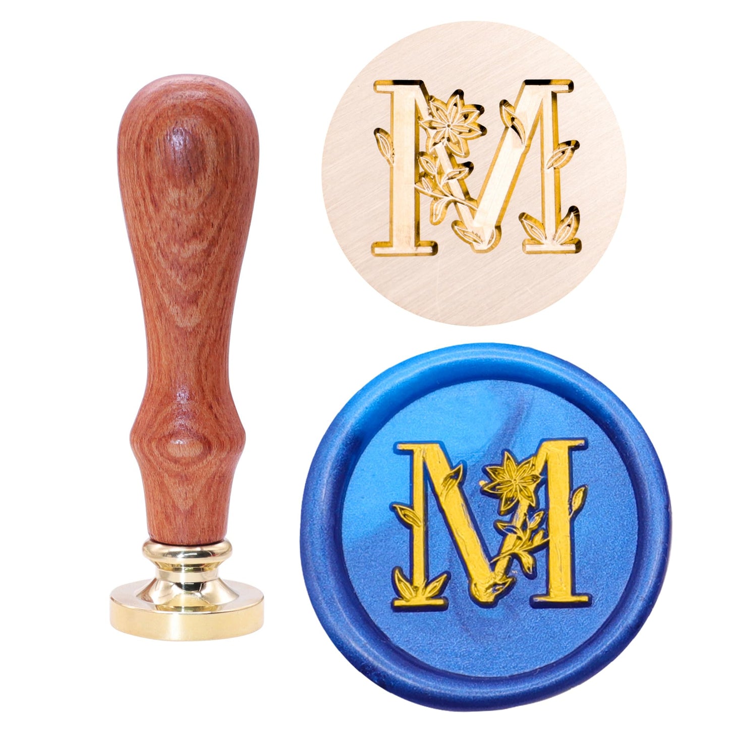 SWANGSA Initial Alphabet M Wax Seal Stamp Kit, Elegant Botanical Flower Floral Letter Sealing Stamp with 200pcs Sealing Wax Beads Kit (M)