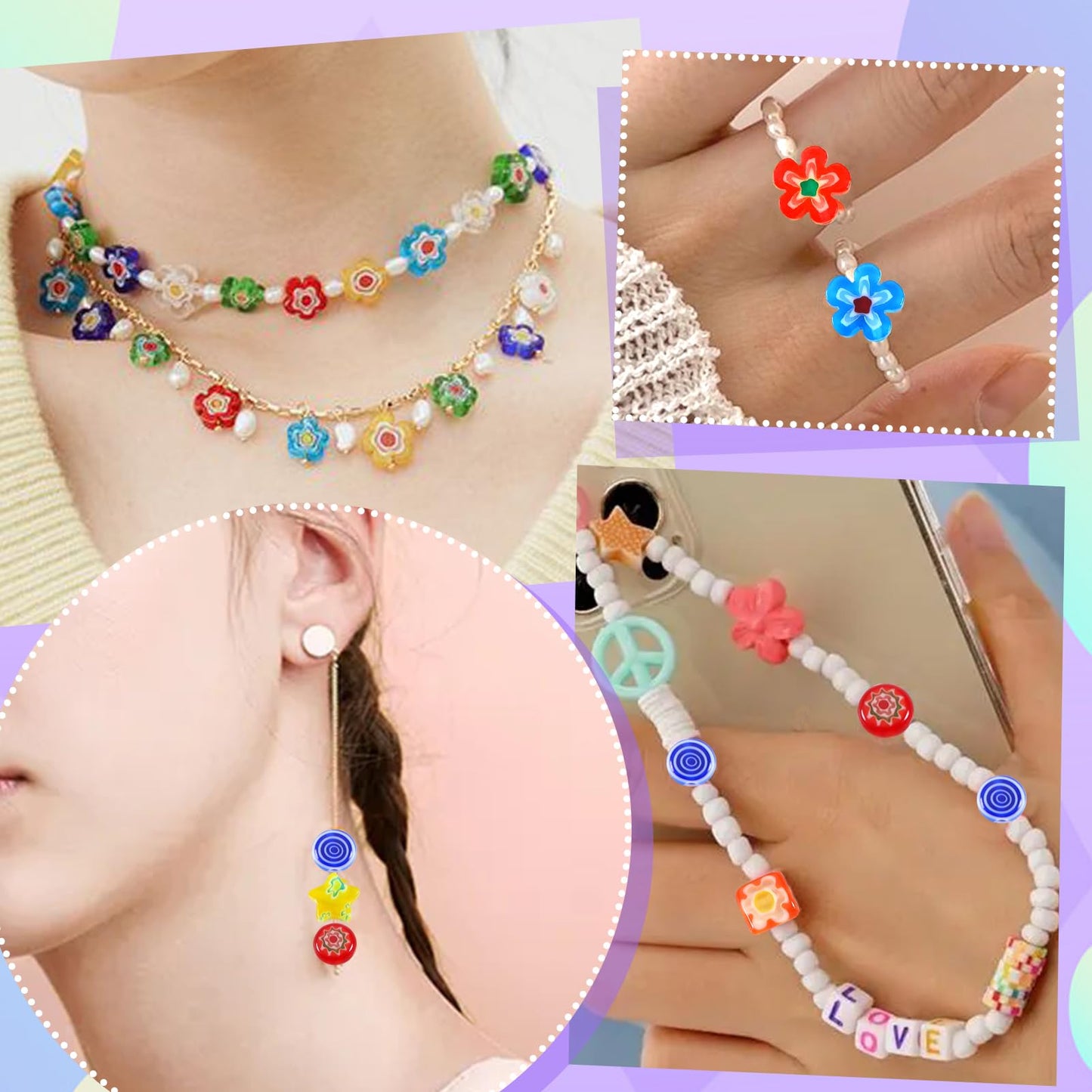 TOAOB 180pcs Assorted Lampwork Beads 8mm Glass Loose Spacer Beads for DIY Crafts Jewelry Making Bracelets Necklaces