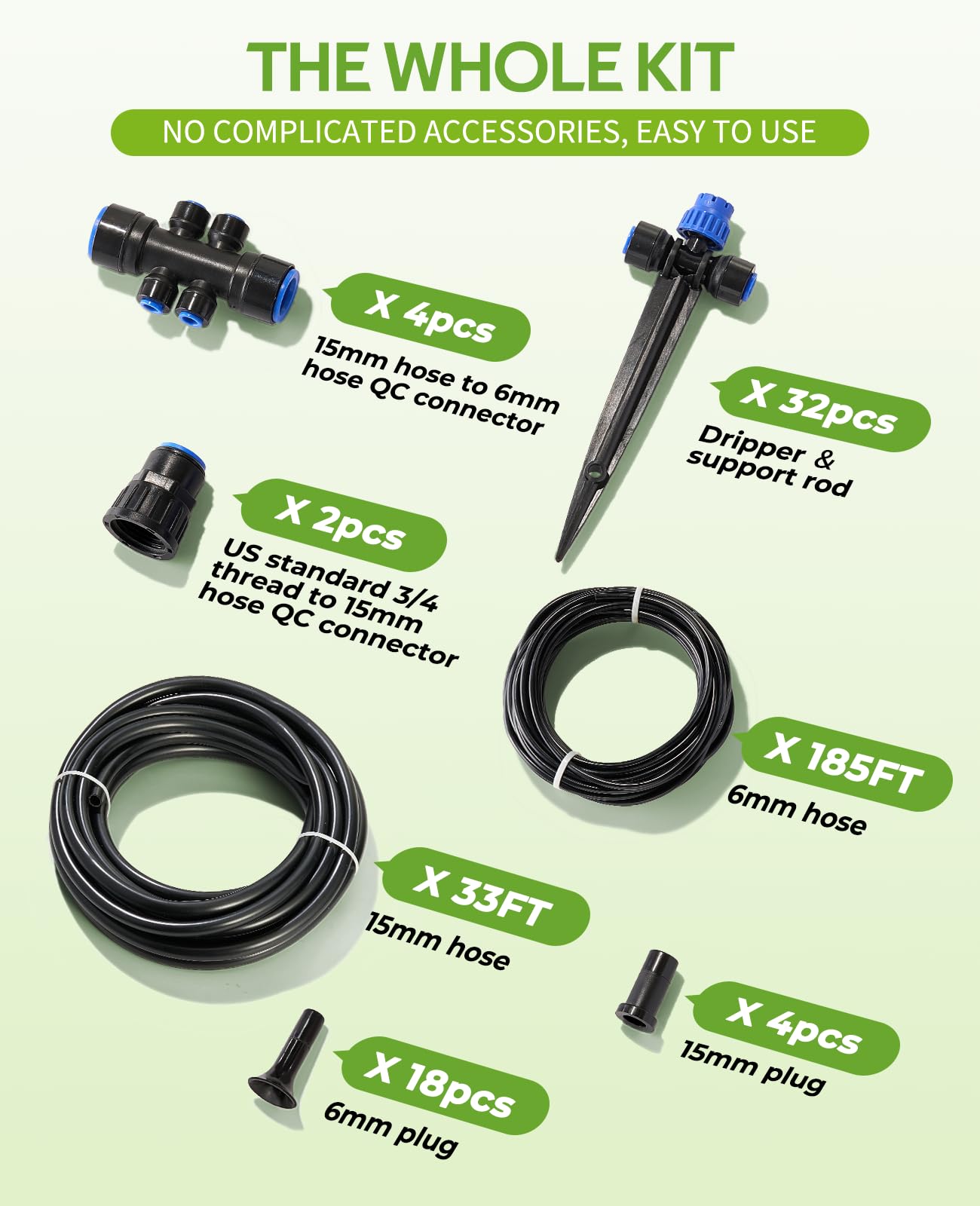 HIRALIY 220FT Garden Watering System, Drip Irrigation Kits for Plants, New Quick Connector, Blank Distribution Tubing, Saving Water Automatic Irrigation Equipment for Patio Lawn