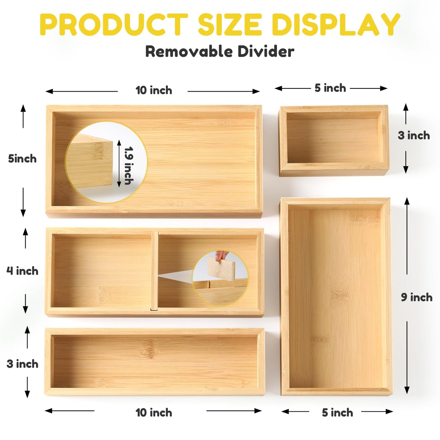lilLittle Bamboo Drawer Organizer, 5 Pcs Kitchen Drawer Organizer Set, Multi Purpose Utensil Drawer Organizer, Silverware Organizer for Kitchen, Bathroom, Office, Junk Drawers