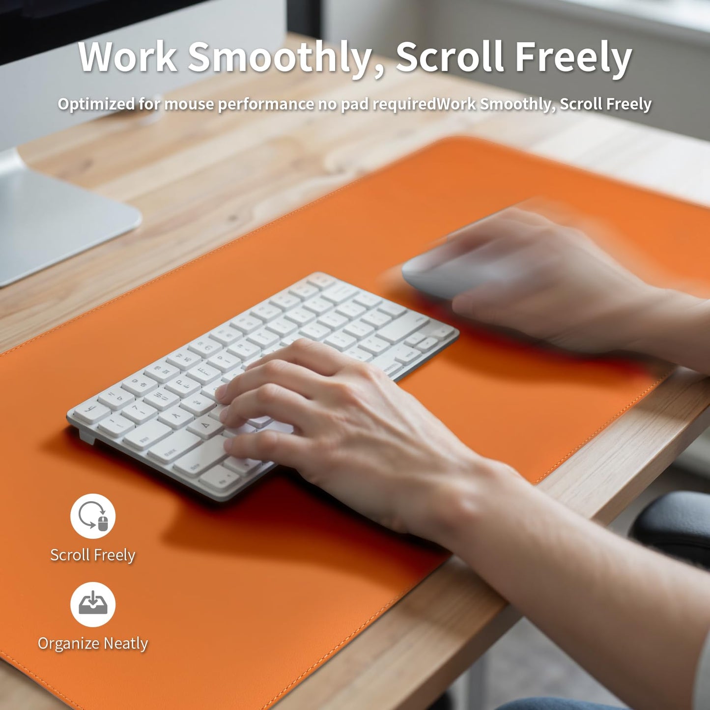 PROMATTOO Oversized Non-Slip Desk Pad Protector with Premium Gift Box – Vegan Leather Waterproof Laptop Mat for Keyboard & Mouse, Grips Desk Firmly – Large Office Pad – Sunset Orange