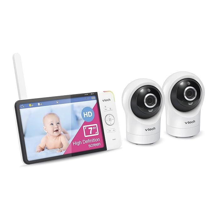 VTech RM7764-2HD Smart WiFi Baby Monitor with 2 Cameras, 1080p HD Video, 360° Pan & Tilt, 10x Zoom, 7" HD Parent Unit, Night Vision, Soothing Sounds, 2-Way Talk, Temperature & Motion Detection