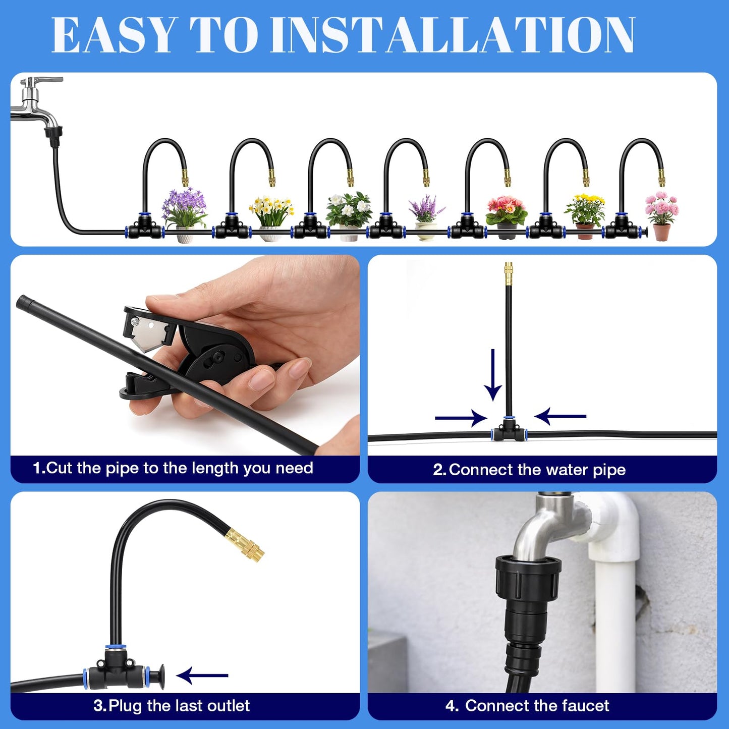 80FT Drip Irrigation Kit, 8mm Hose with 20 Brass 360° Adjustable Nozzles, Quick Connectors Automatic Garden Watering System– Complete Garden Irrigation System for Lawn, Greenhouse, Patio, Yard