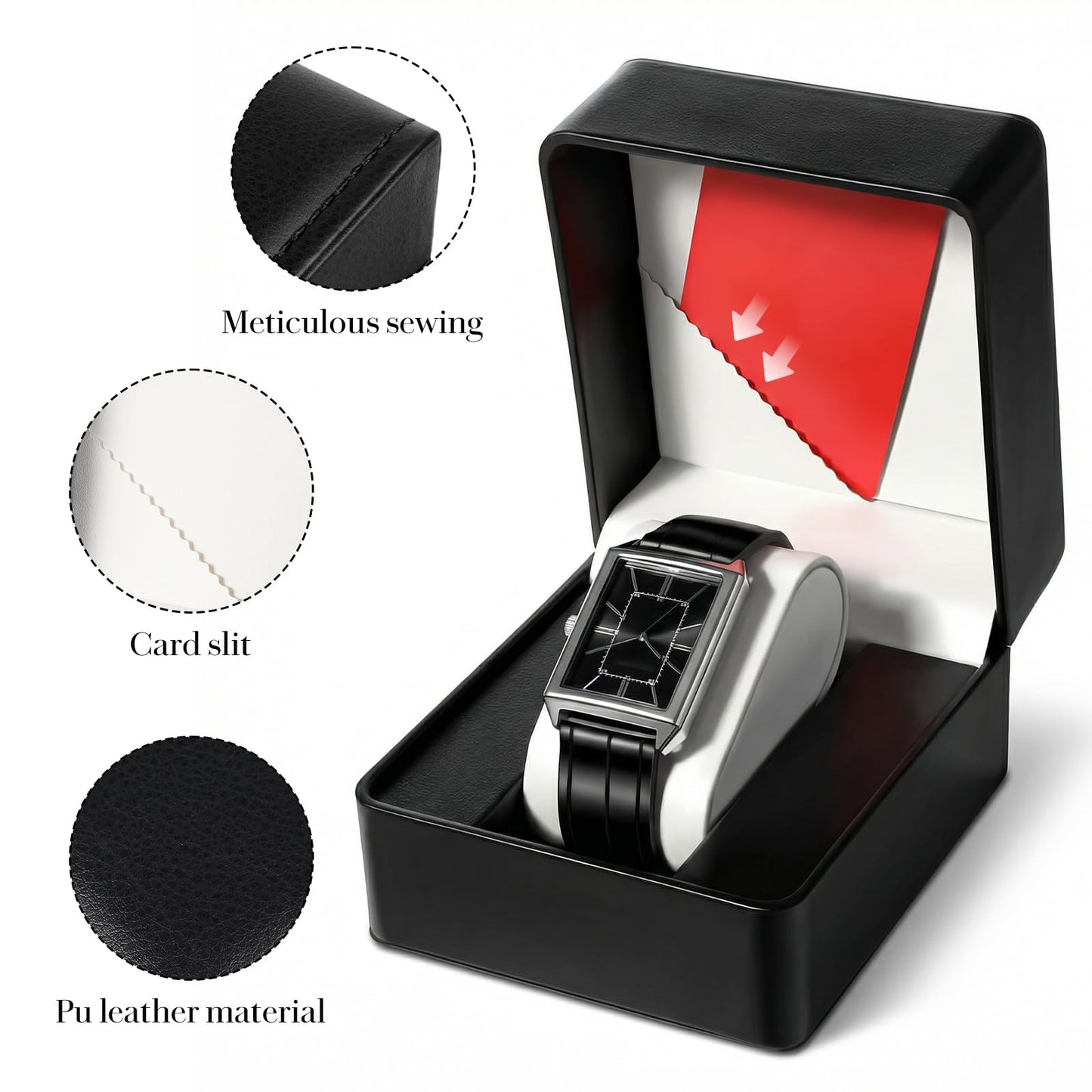 zisiueel 10 Pack Single Watch Gift Box for Men Women, PU Leather Watches Storage Case with Removable Pillow, Portable Display Organizer for Smart Watches & Jewelry, Premium Gift Box for Watch, Black