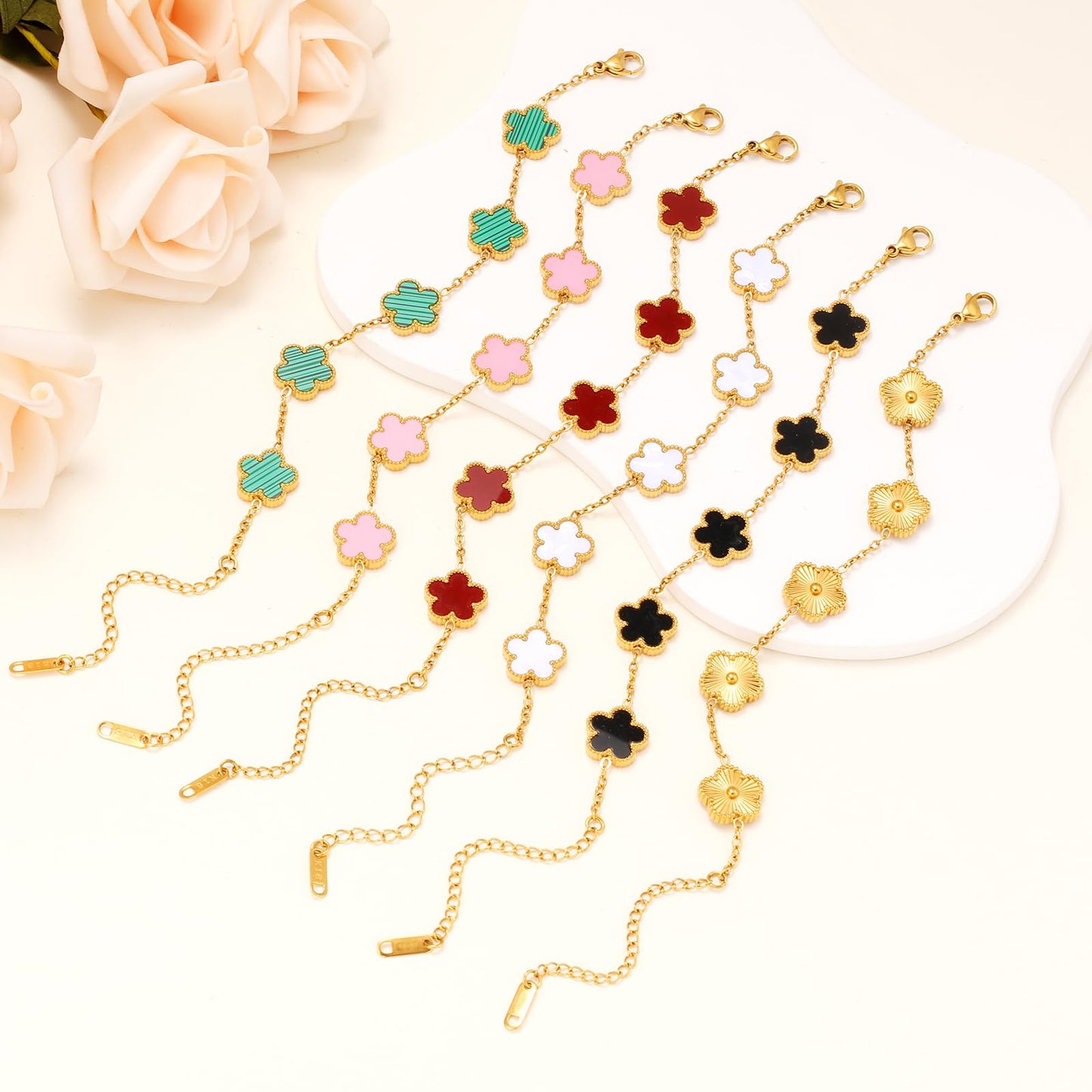 18K Gold Plated Womens Stackable Floral Bracelets Set,Twisted Cable Bangle,Trendy Jewelry,Waterproof adjustable bracelet,Christmas Birthday Gifts for Girlfriend or Mother. (08- 6Pcs Gold Floral A)