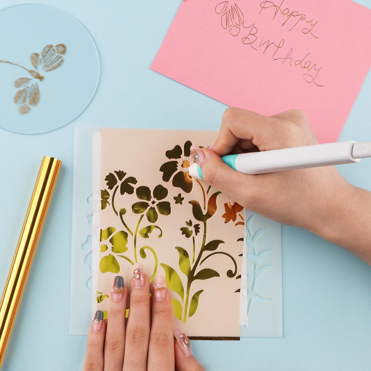 Hot Heated Foil Pens & Hot Foil Roll Set for Card Making Craft Scrapbooking Drawing Pen with USB Cable DC5V Write, Draw, Trace, and Stencil Your Way to Shiny Foiled Beauty Using the Hot Foil Pen