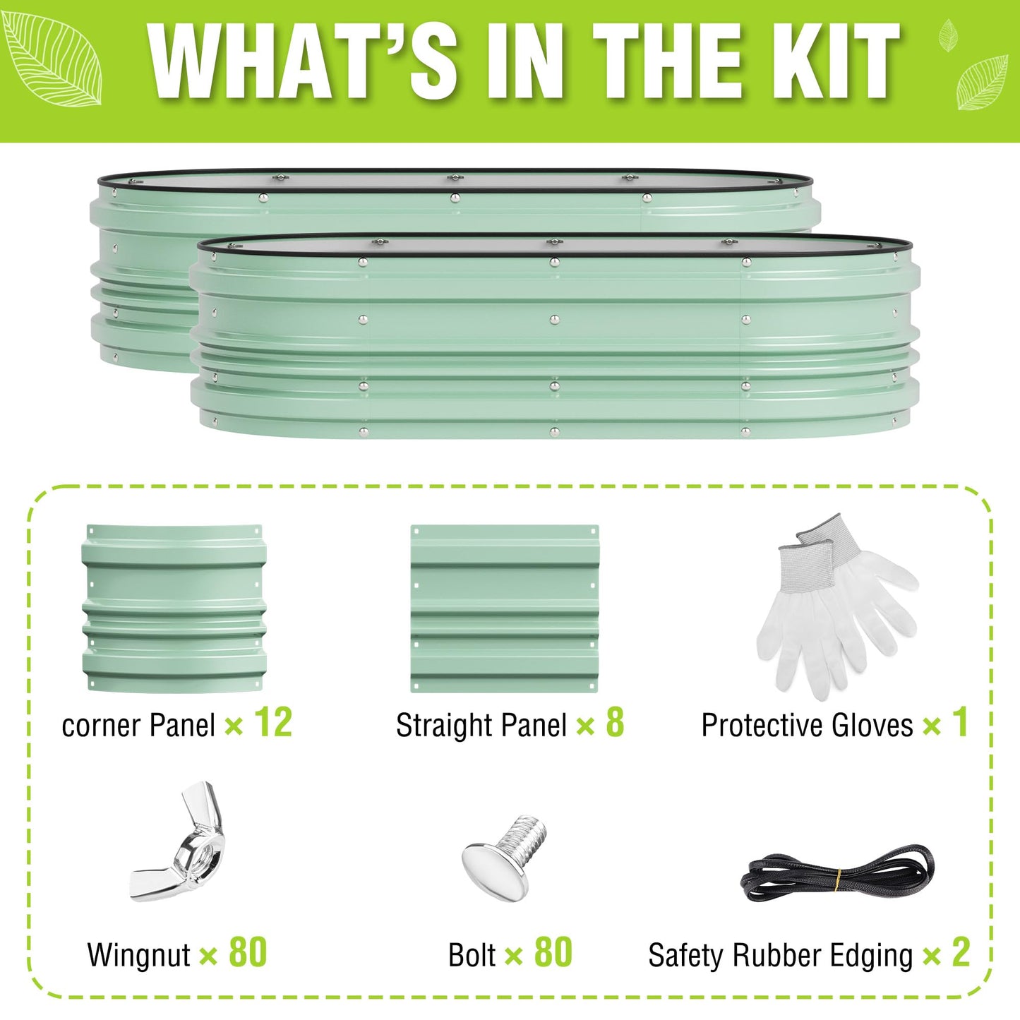 WORKPRO 2PK 4x2x1ft Galvanized Raised Garden Bed Set, Rust & Corrosion Protection, Easy Assembly, Safe Edge, Ideal for Vegetables & Flowers, Light Green