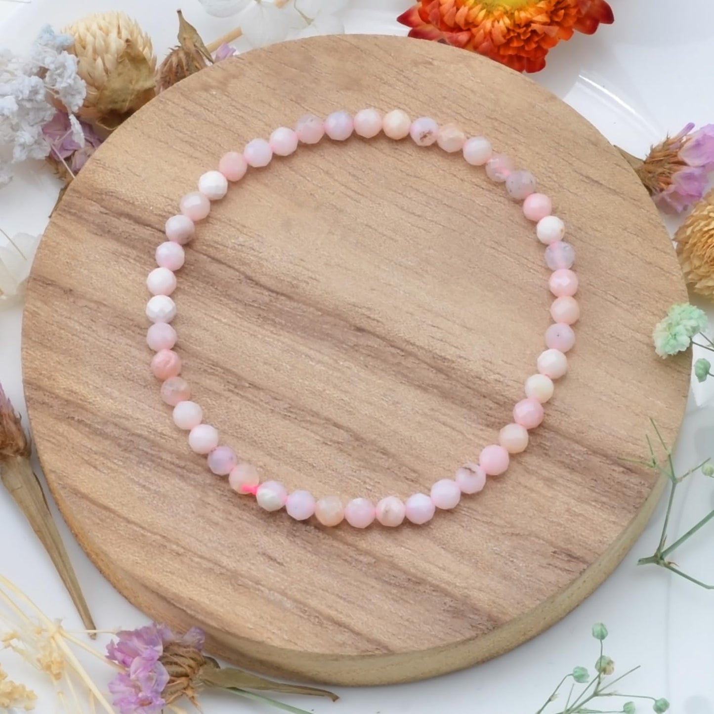 MASSIVE BEADS Natural Genuine Gemstone Beads Healing Crystal Chakra Reiki Jewelry Faceted Round Beads Bracelets (Pink Opal, 3mm)