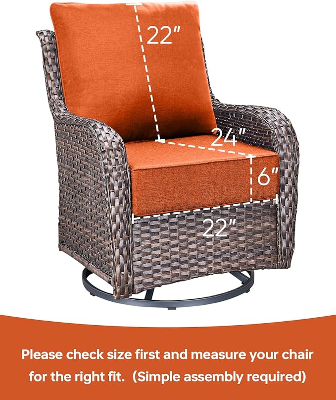 Luxury 22x24/22x25 6-Inch Outdoor Cushions - Water Resistant 1 Set Zippered Patio Chair Back&Seat Cushion for Wicker Dining Rocking Swivel Chairs Loveseat Couch Sectional Sofa - Orange