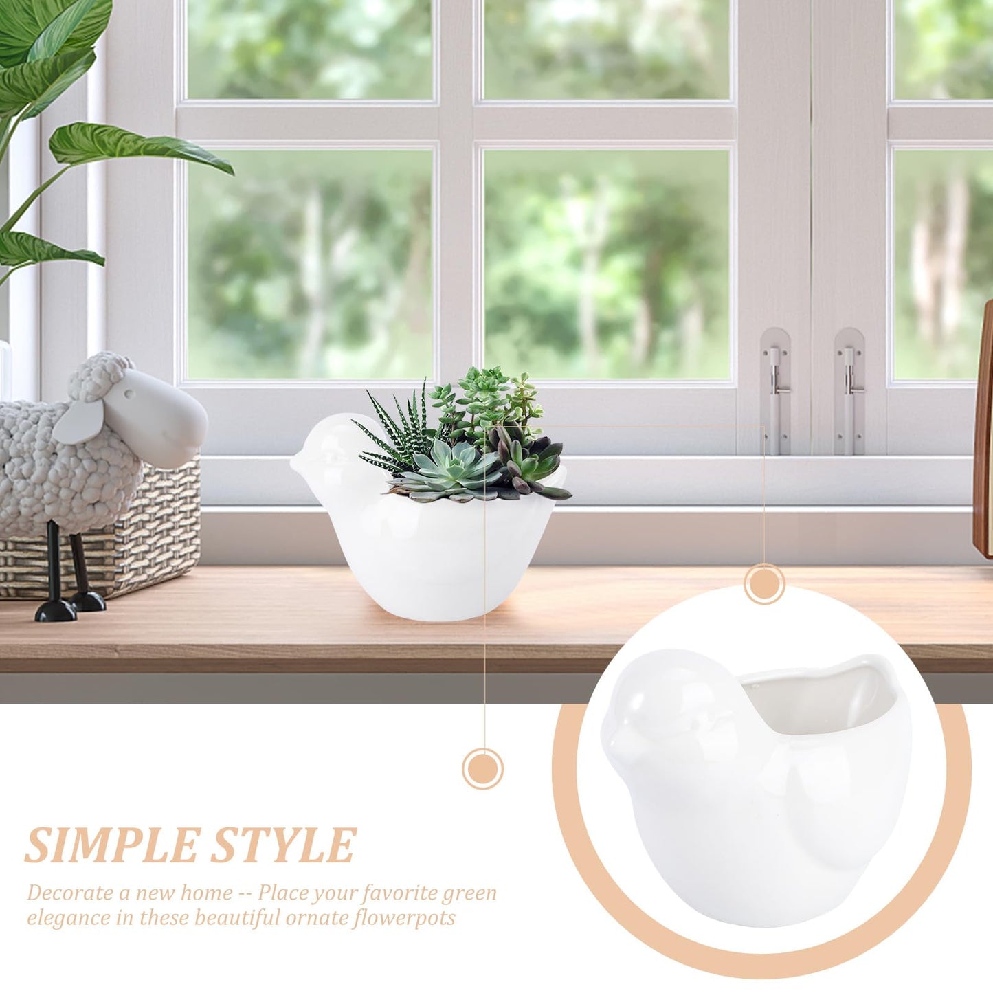 GOOHOCHY Ceramic Succulent Flowerpot Bird Planter Creative White Animal Design Large Plant Container for Garden Balcony Home Decor
