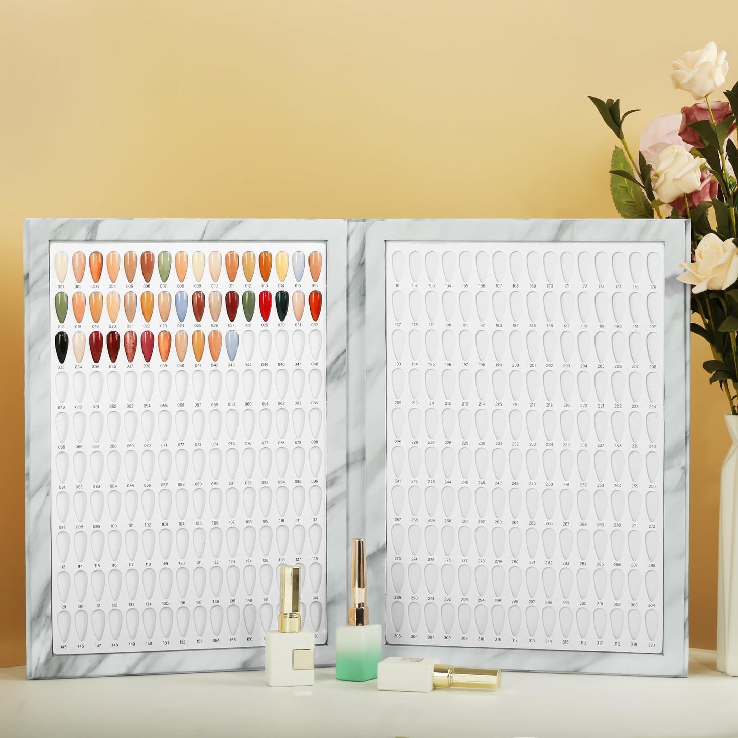 C12rtive 320 Nail Colors Book,Professional Nail Polish Chart Book with 360 Practice Tips & 1-400 Number Labels, Pre-Numbered Slots,Perfect for Salons and Home Use(Marble)