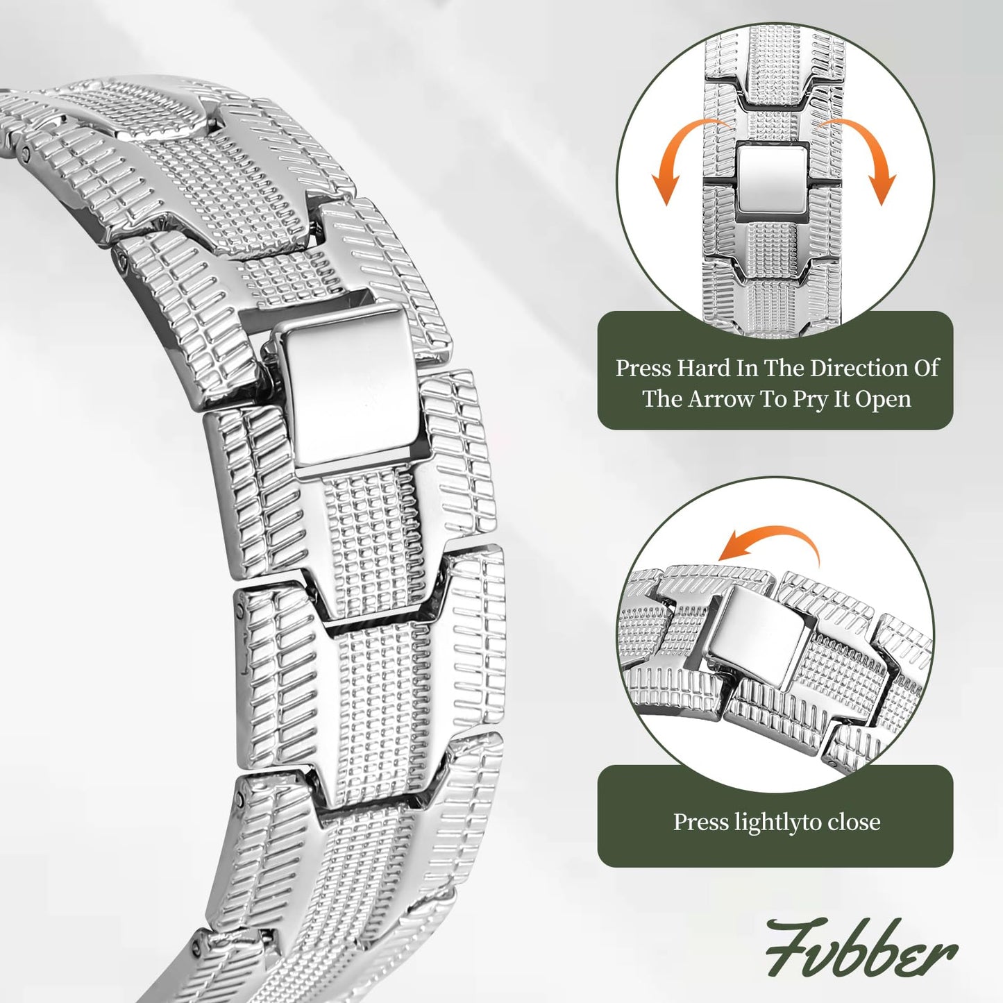 Fvbber 3X Magnetic Bracelets for Men Triple Strength Magnets with Pure Copper Adjustable Length Bracelet for Wrist Support & Wellness - Includes Sizing Tool and Gift Box (Silver)