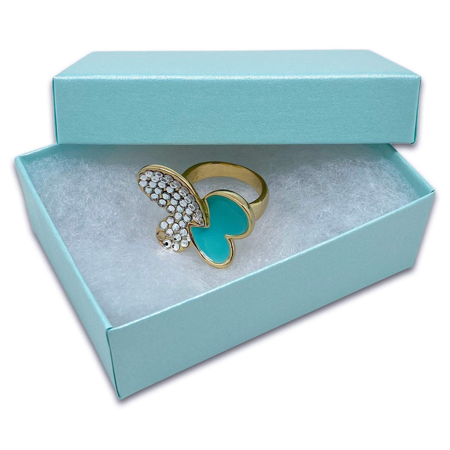 TheDisplayGuys - 25-Pack #32 Cotton Filled Cardboard Paper Jewelry Boxes Gift Case - Pearl Teal (3.3" x 2.3" x 1.0") - for Shipping or Storage