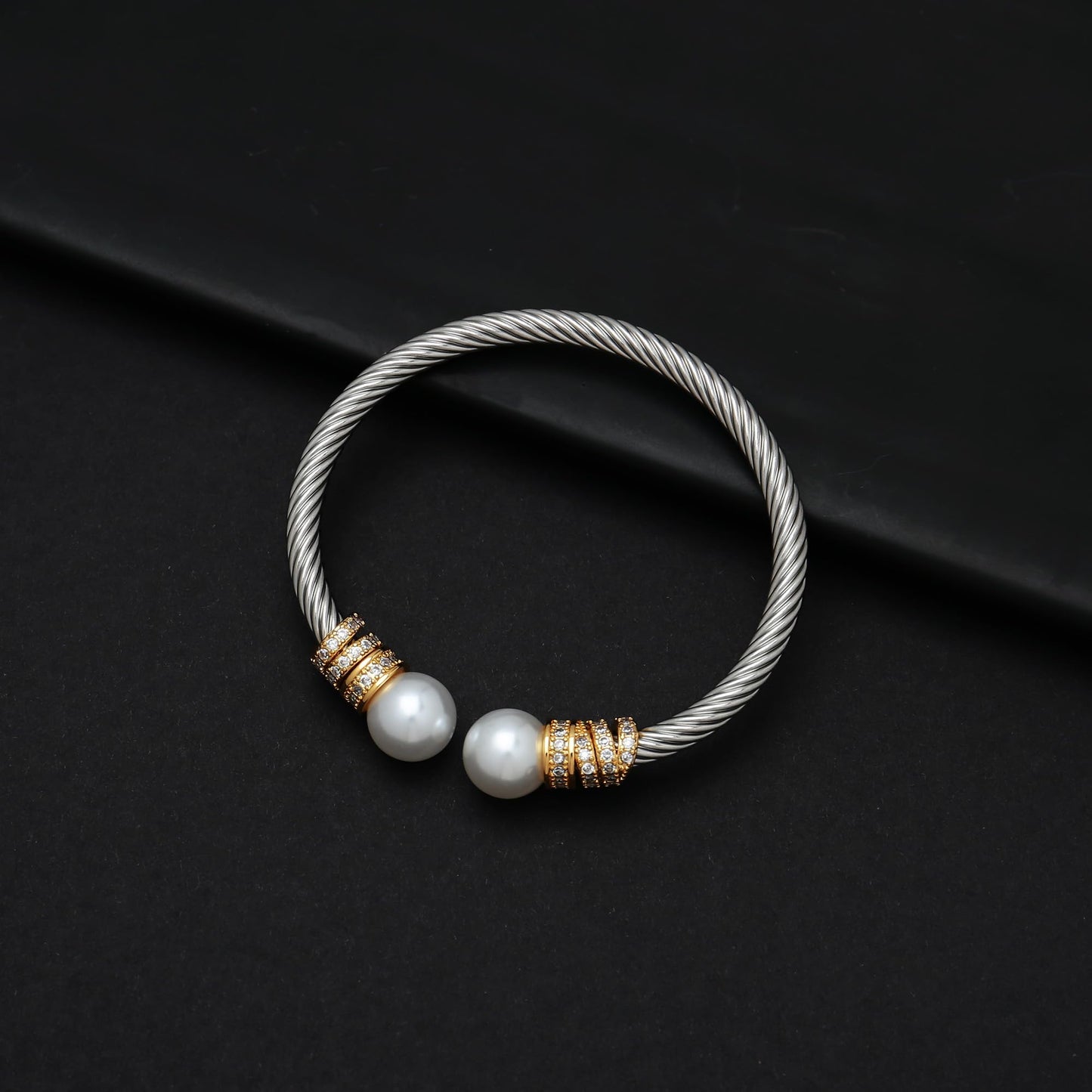 WOWORAMA Silver Cable Wire Cuff Bracelet for Women Two Tone Statement Bangle Bracelet Mixed Metal Chunky Cuff Bracelets Adjustable Jewelry