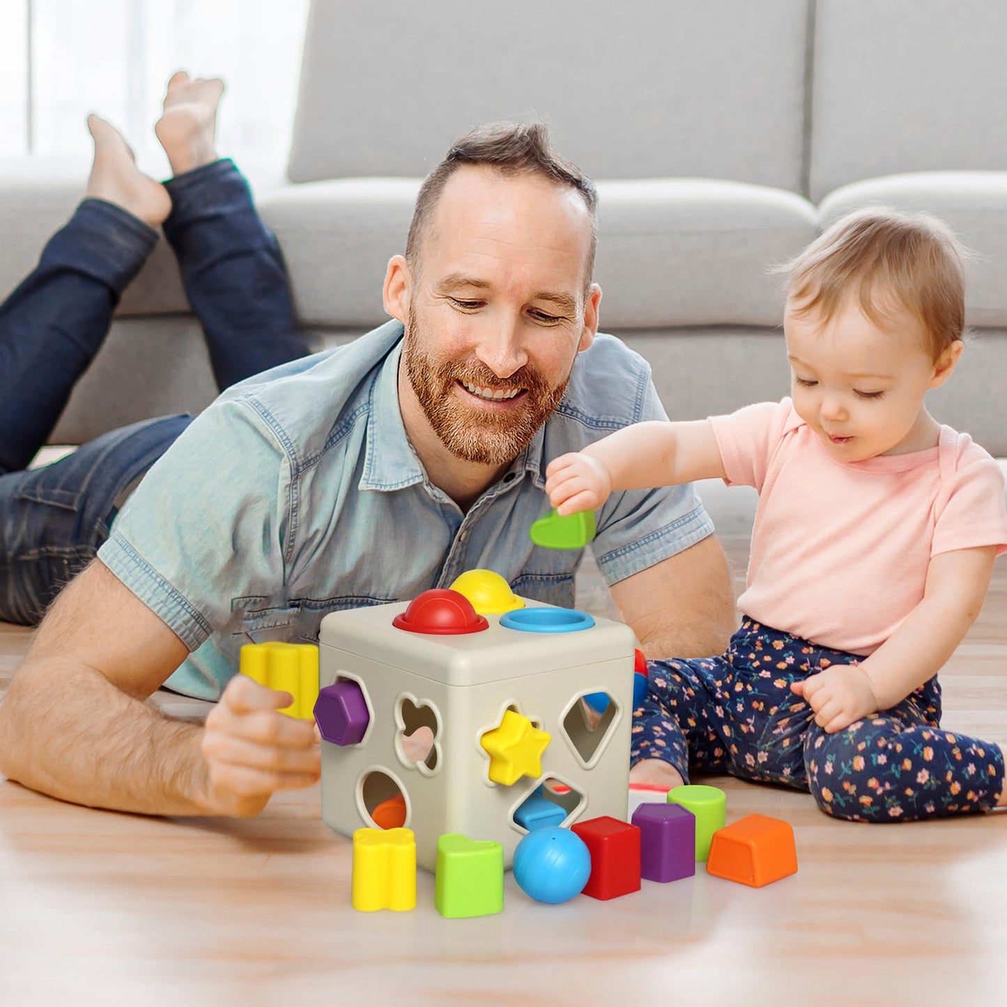 Kiddie Play Shape Sorter Learning Toys for Toddlers 16 pcs Baby Plastic Blocks Shape Sorting Cube
