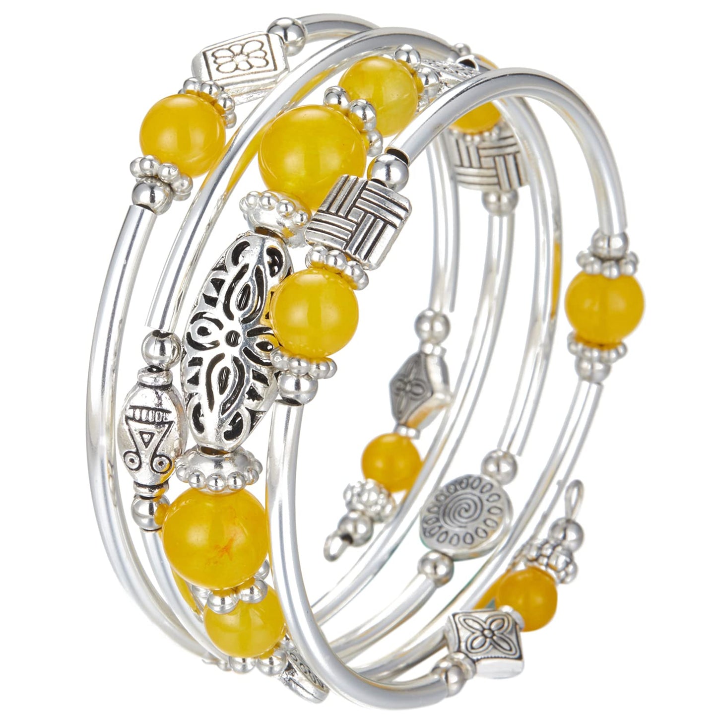 BULINLIN Layered Wrap Bangle Turquoise Bracelet - Bead Bracelet with Natural Agate Stone, Gifts For Women (03-Yellow)