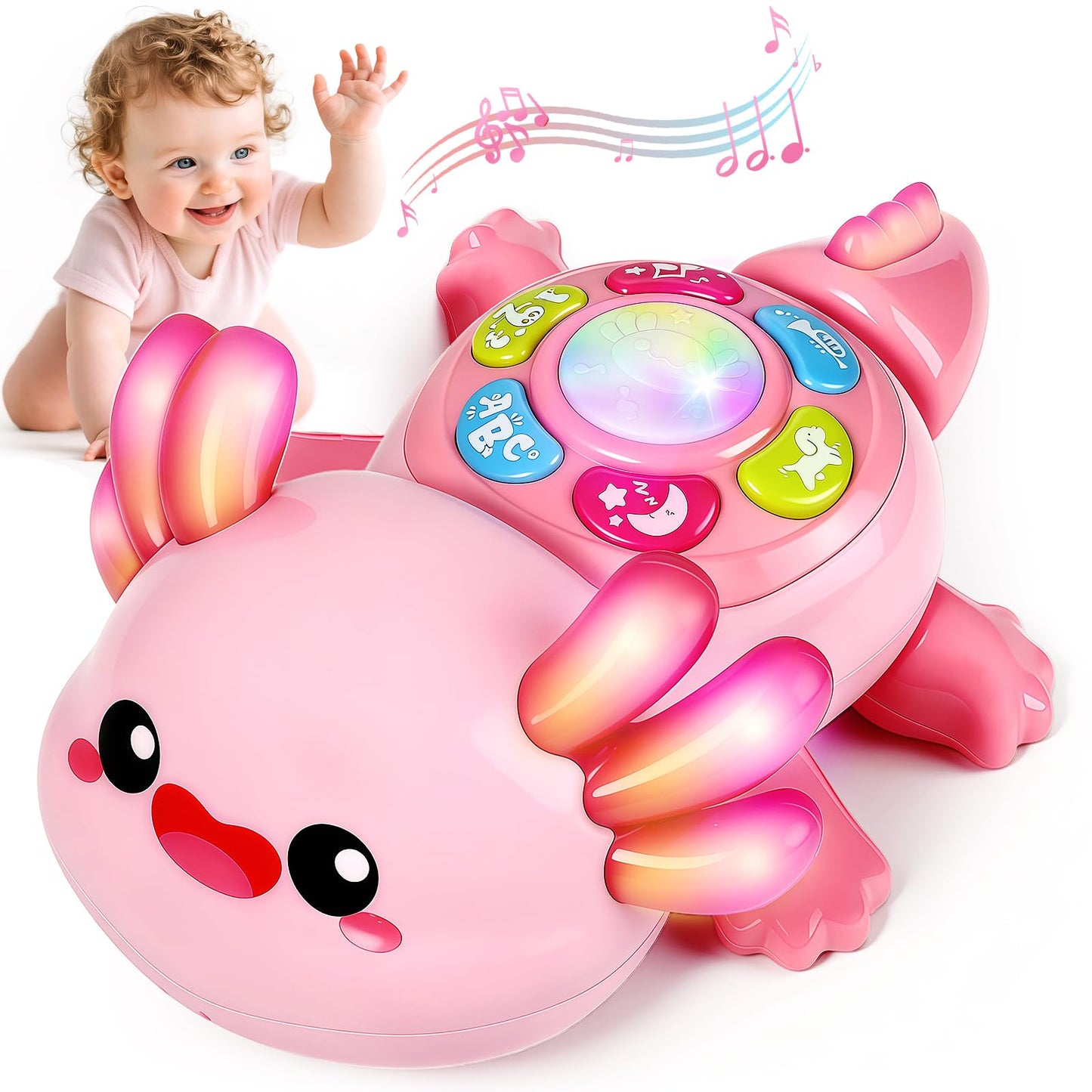 Baby Crawling Toy 6-12 Months, Tummy Time Musical Light-Up Axolotl Toy with Obstacle Avoidance, Interactive Early Educational Learning Toys for Infants 6-9-12 Months, Gift for 1 Year Old Boy Girl