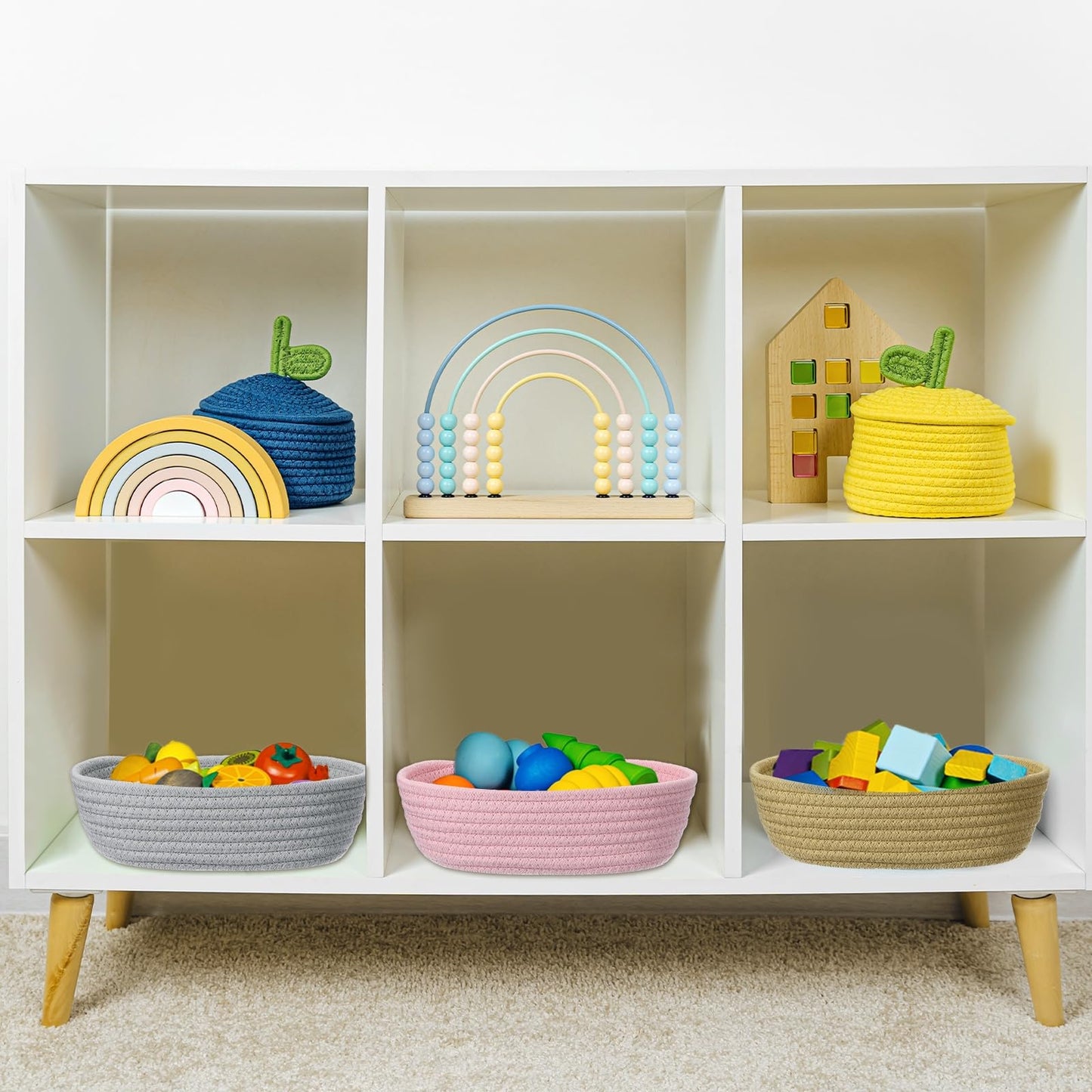 uxcell White Small Cotton Rope Woven Storage Basket, Shelf Closet Storage Gift Woven Baskets Cute Nursery Box Bin Decor Organization Bin for Home Supply, Oval, 10.3x3.2