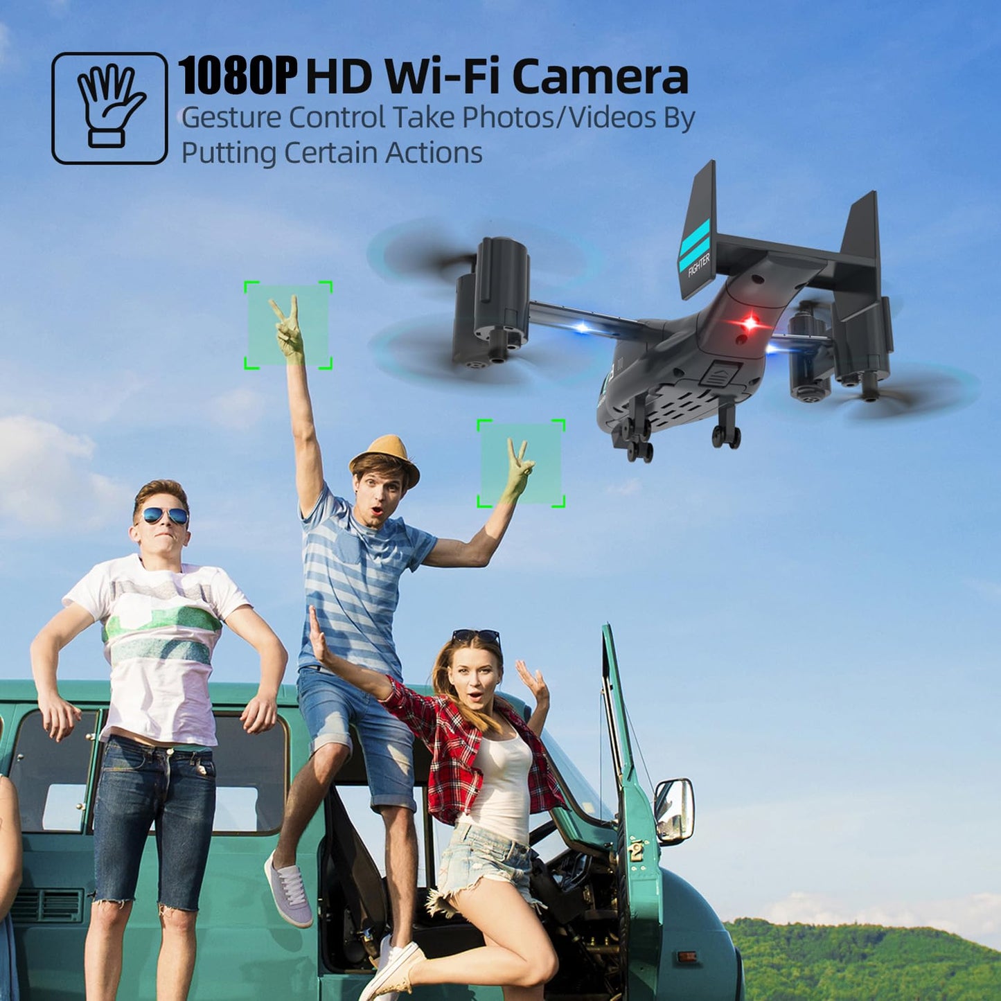 Helicopter Remote Control, LM19 Ospery Military RC Helicopter with Live Camera for Military Fans, Flying and Land Gliding Mode, One Key take Off/Landing, Remote Control Helicopter for Adults 14+