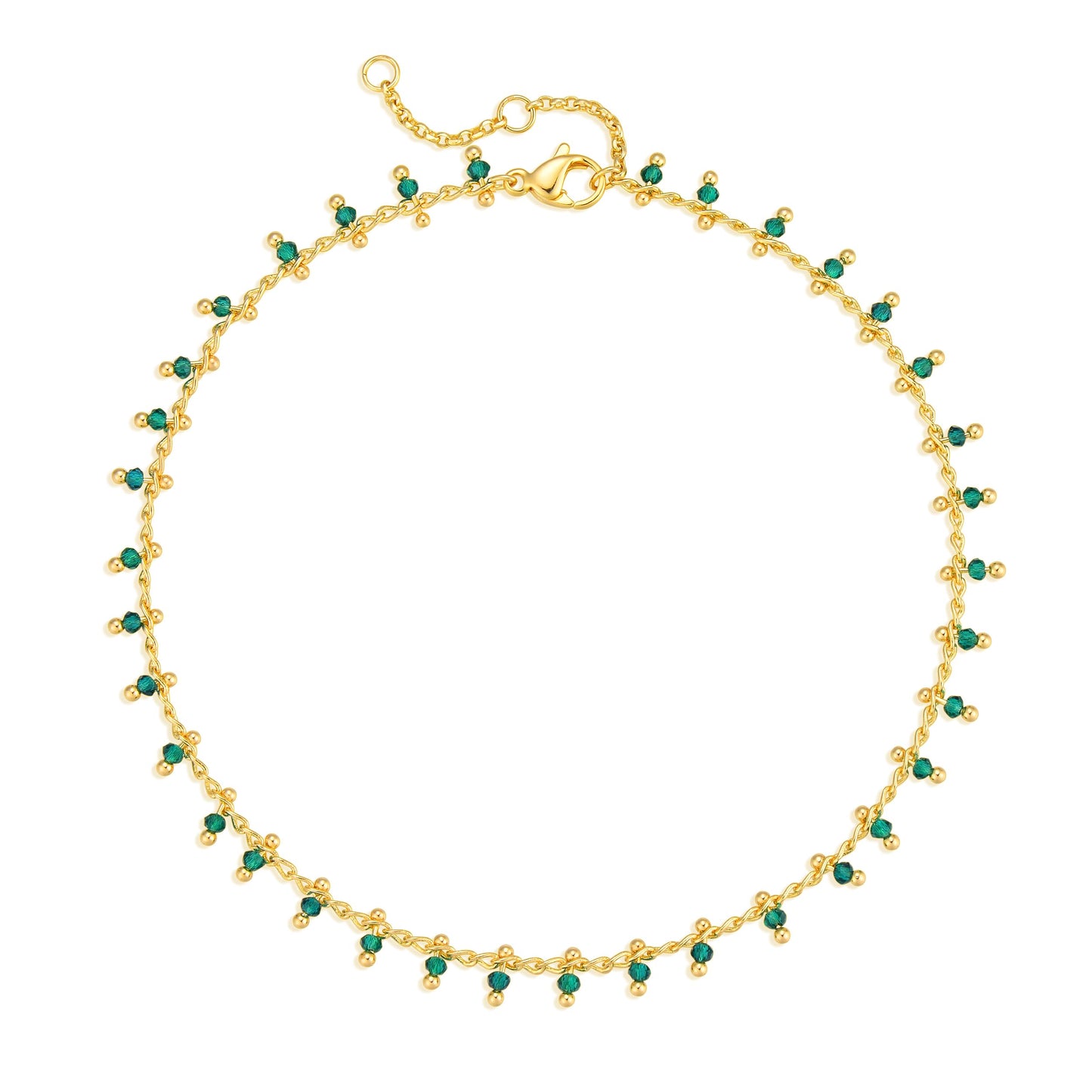 MTMY Gold Anklets for Women 14K Gold Plated Tiny Bead Anklet Green Cubic Zirconia Tassel Foot Chain Cute Summer Beach Boho Anklets Jewelry Gift(green crystal)