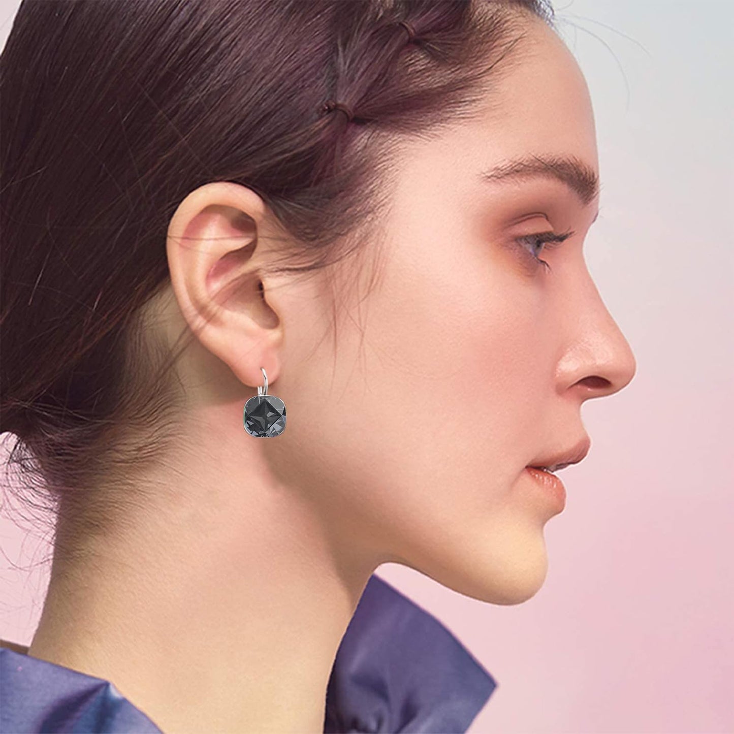 AOBOCO Sterling Silver Leverback Earrings, Grey, 0.90 in x 0.55 in, 3.2 g
