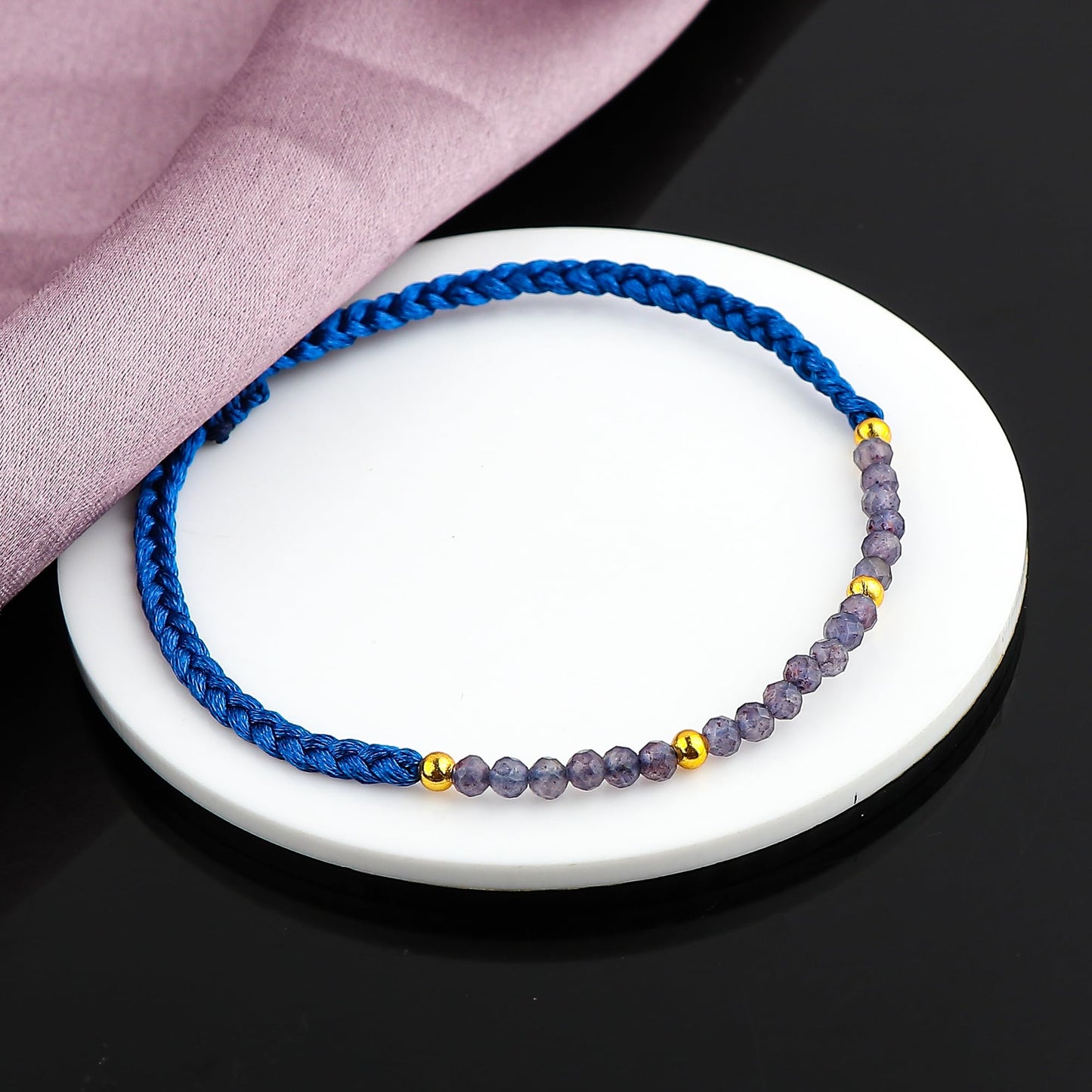 GEMSYMPHONY Iolite Gemstone Beads Braided Bracelet – 3.5mm Natural Stone Beads, Handmade Adjustable Braided Rope Bracelet, Healing Crystal Jewelry for Men & Women, Unisex Boho Gift (Iolite)