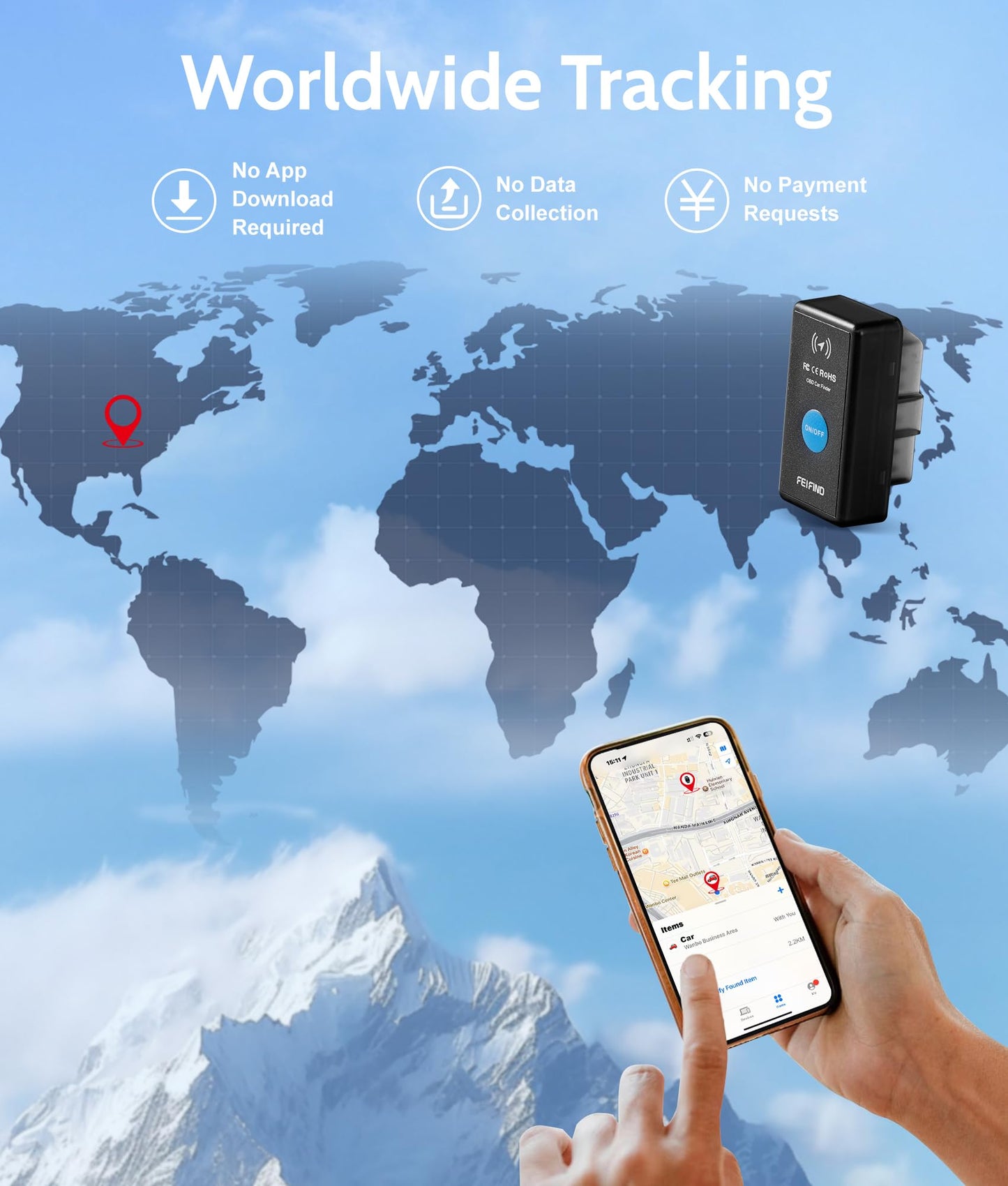 FEIFIND Mini GPS Tracker for Vehicles No Monthly Fee/No Subscription, Hidden Tracker Device for Vehicles, MFi Certified Car Tracker with Find My(iOS Only), Global Tracking