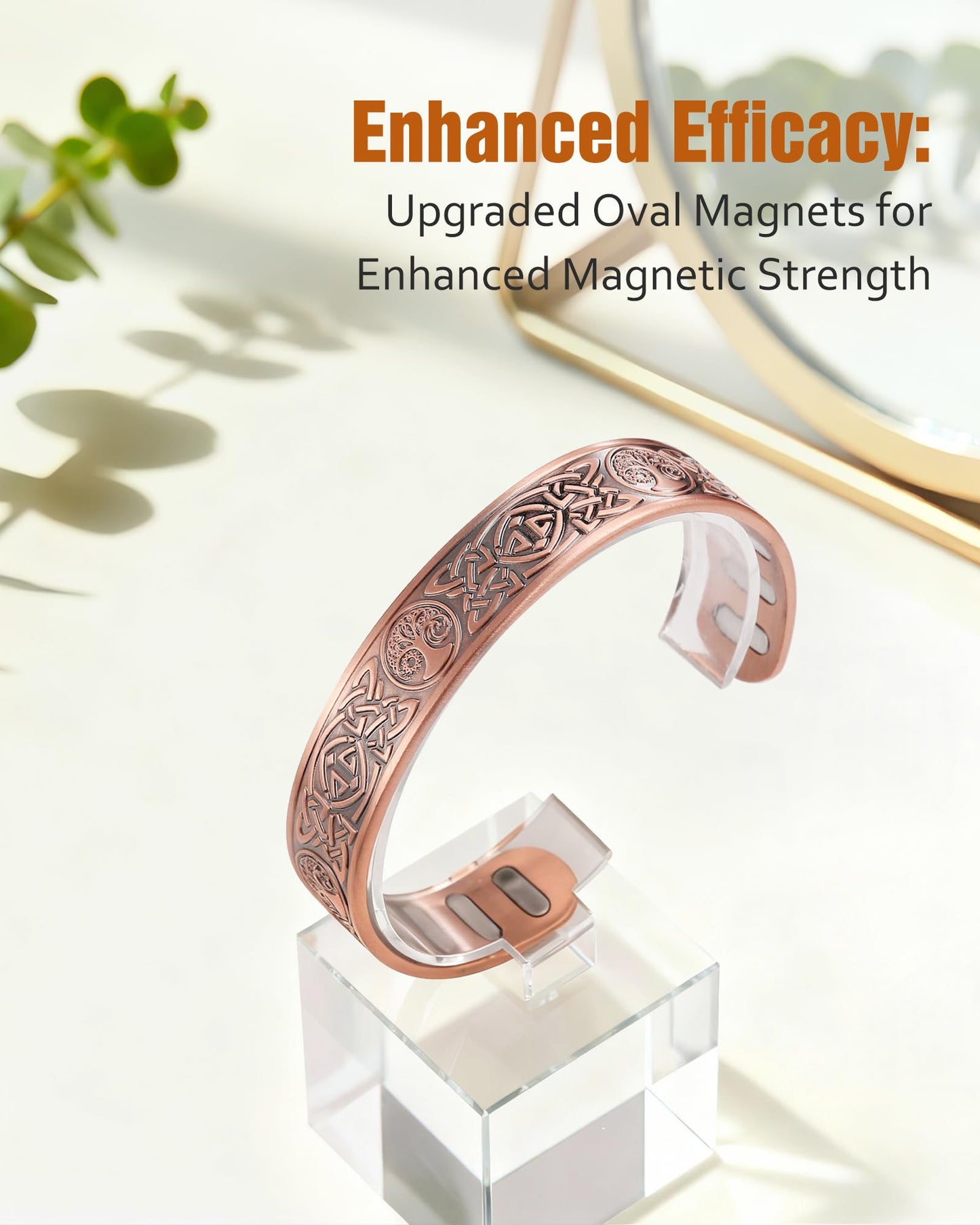 Jecanori Copper Magnetic Bracelets for Men and Women–Upgraded Oval Magnets-Adjustable Cuff Bangles