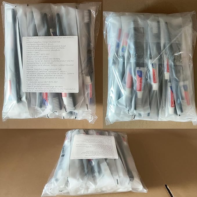 Disposable Toothbrushes with Toothpaste Pack of 50,Black Individually Wrapped Disposable Travel Toothbrush Kit in Bulk for Homeless,Nursing Home,Shelter,Hotel,Charity