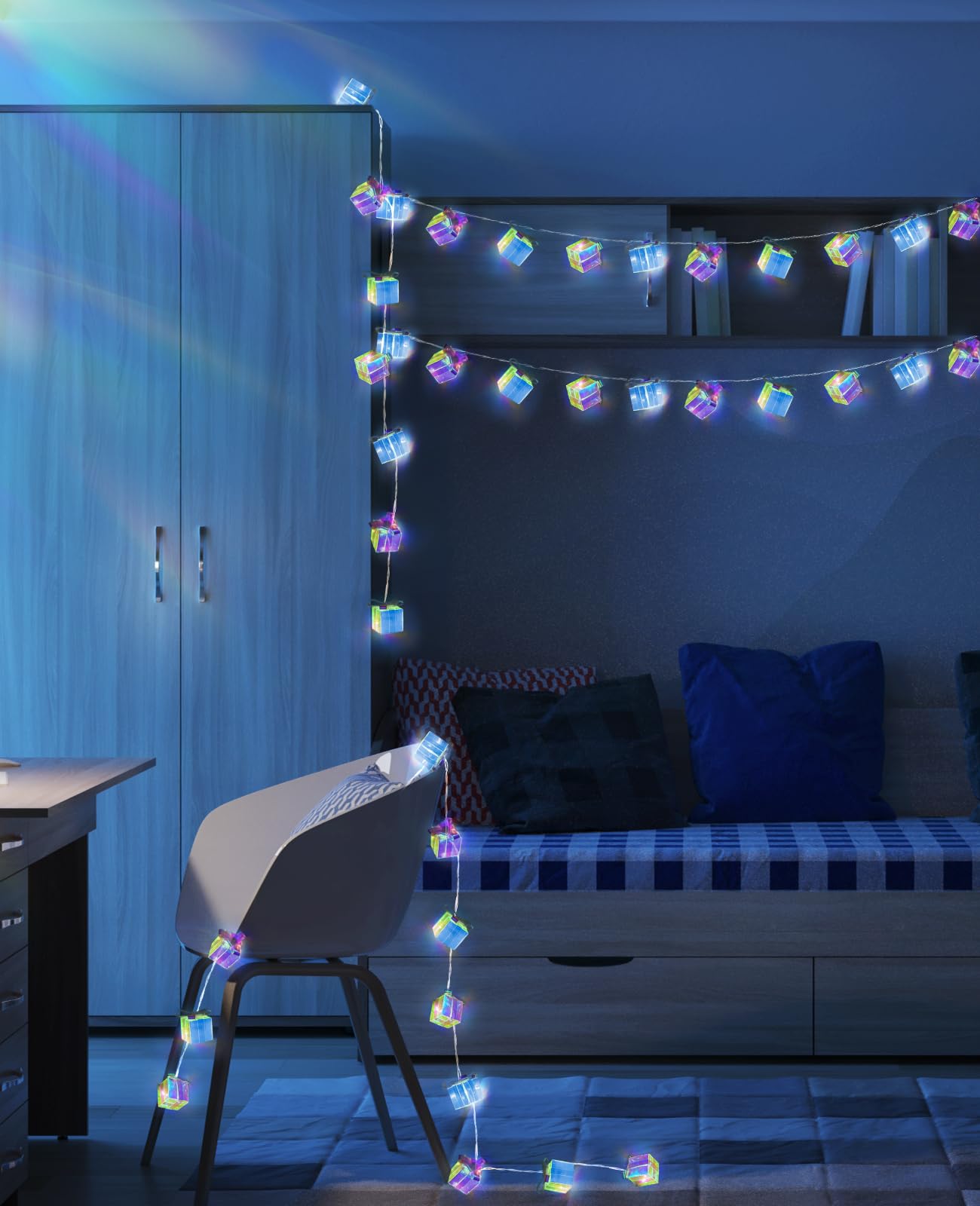 AceList Iridescent Gift Box String Lights Indoor 20 LED 9.84ft Holographic Lights with 8 Modes Battery & USB Powered Present Shape Fairy Lights for Birthday Christmas Wedding Decor