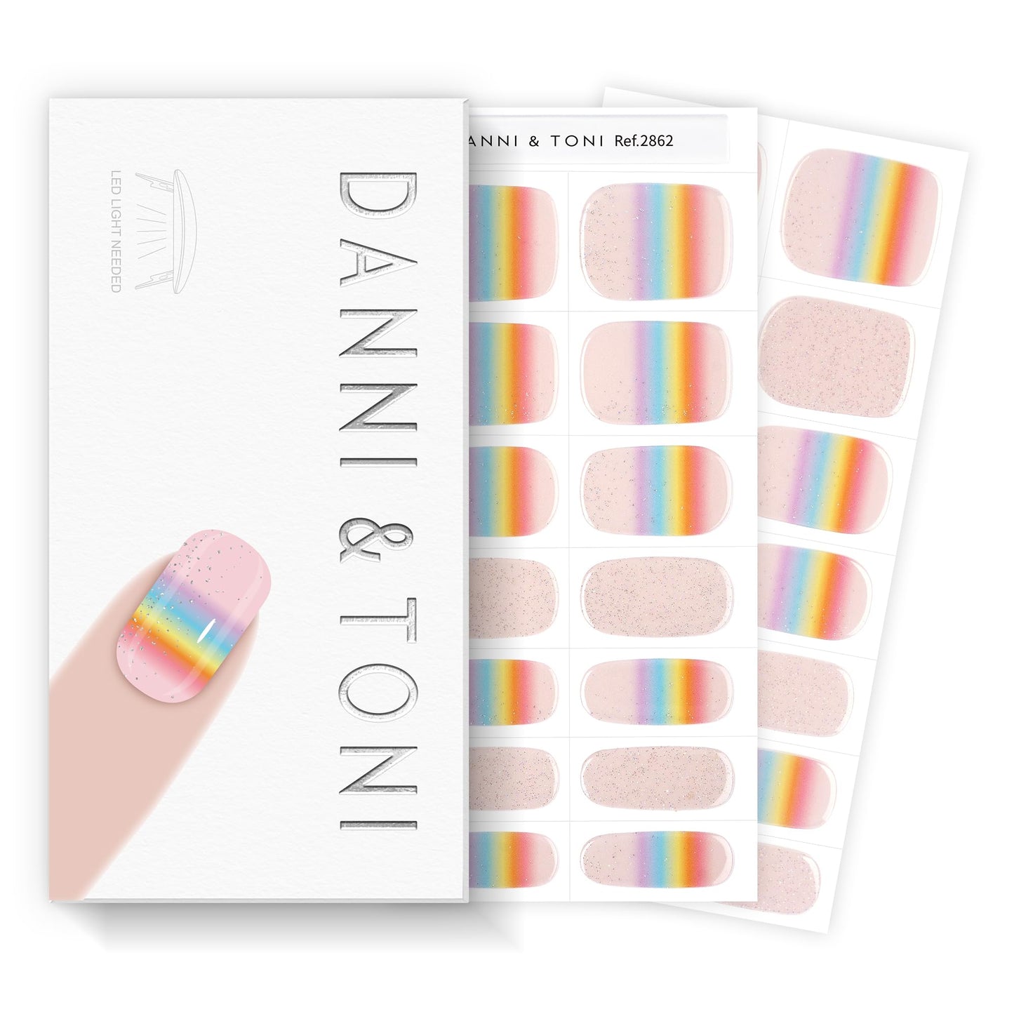 DANNI & TONI Semi Cured Gel Nail Strips Rainbow Gradient Glitter Spring Gel Nail Wraps 28 Stickers | Iris Veil