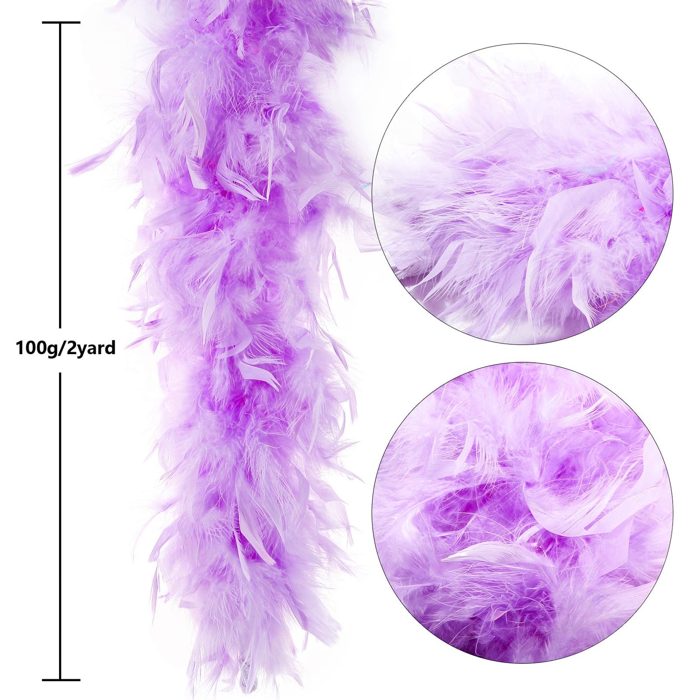 THARAHT Lavender Chandelle Turkey Feather Boa 2 Yards 100g for DIY Craft Home Dancing Wedding Party Halloween Costume Decoration Feather Boa