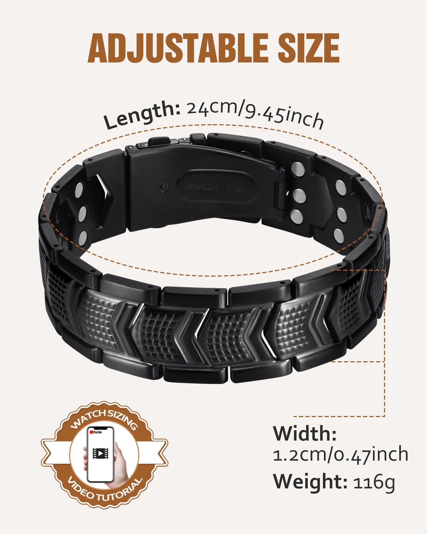 Jecanori 3X Strength Magnetic Bracelets for Men,Premium Fold–Over Clasp & Adjustable Length,Ideal Gift for Men