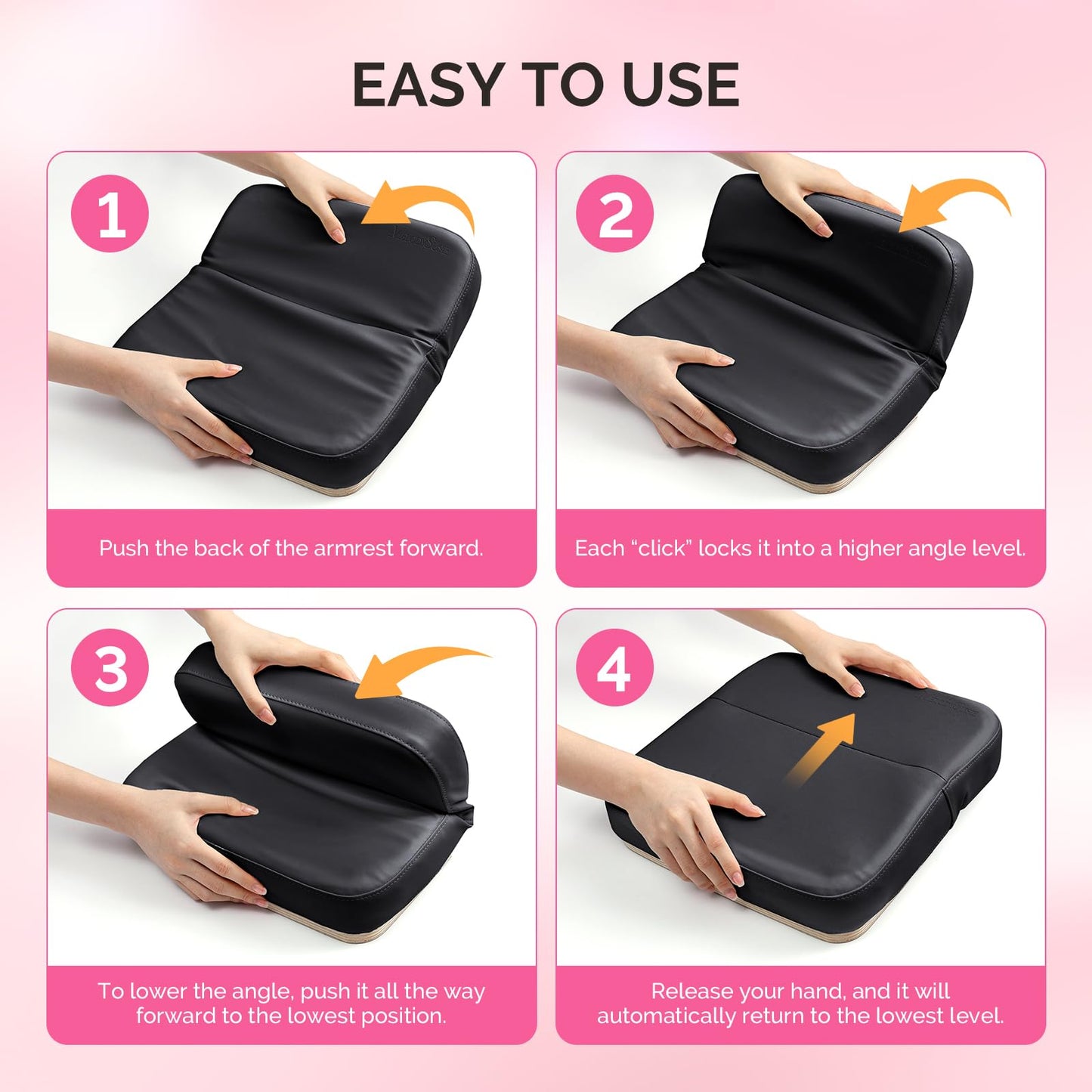 MelodySusie Foldable Nail Arm Rest for Nail Techs, 5-Level Adjustable Manicure Hand Rest Cushion, Large PU Leather Nail Hand Pillow for Acrylic Gel Nail Art, Salon Home Use, Black